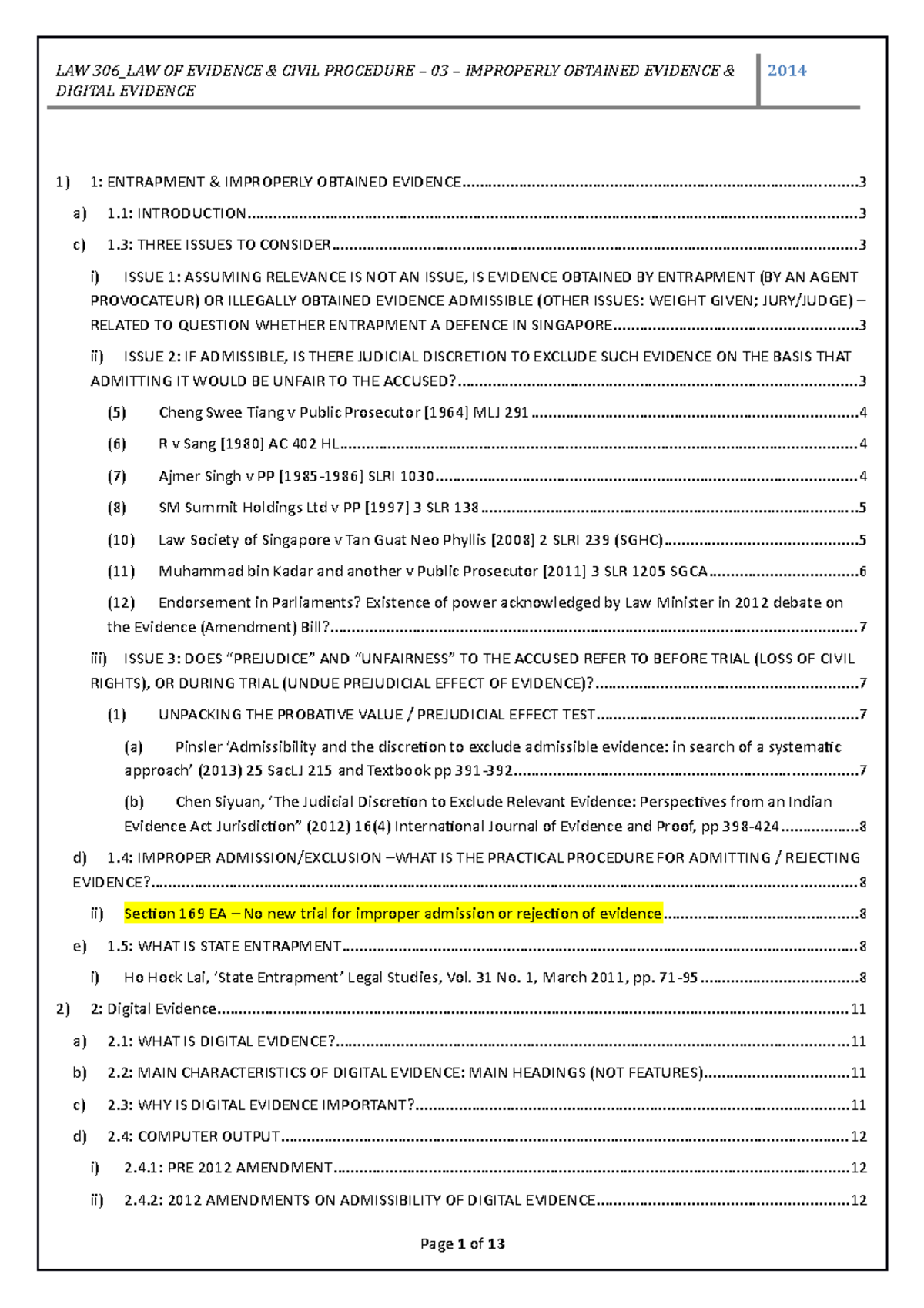 LAW306 03 Final Exam Notes: Improperly Obtained Evidence & Digital ...