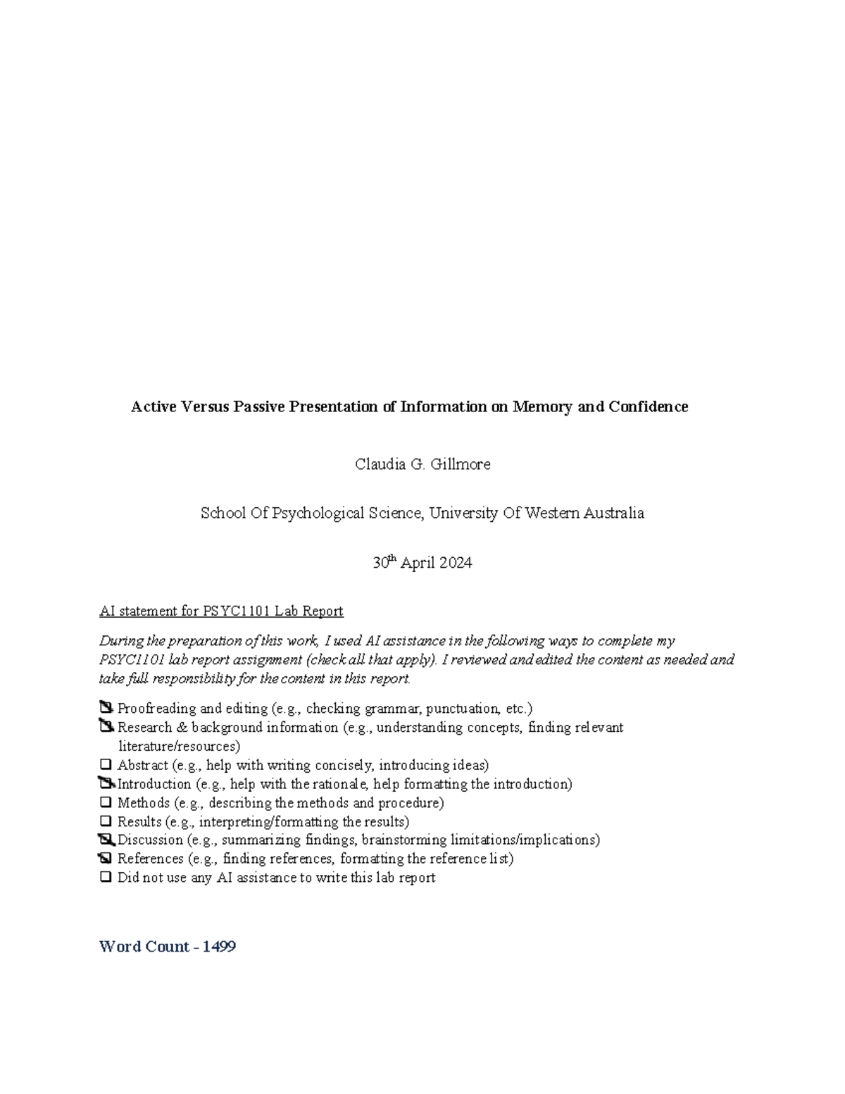 Active Versus Passive Presentation of Information on Memory and ...