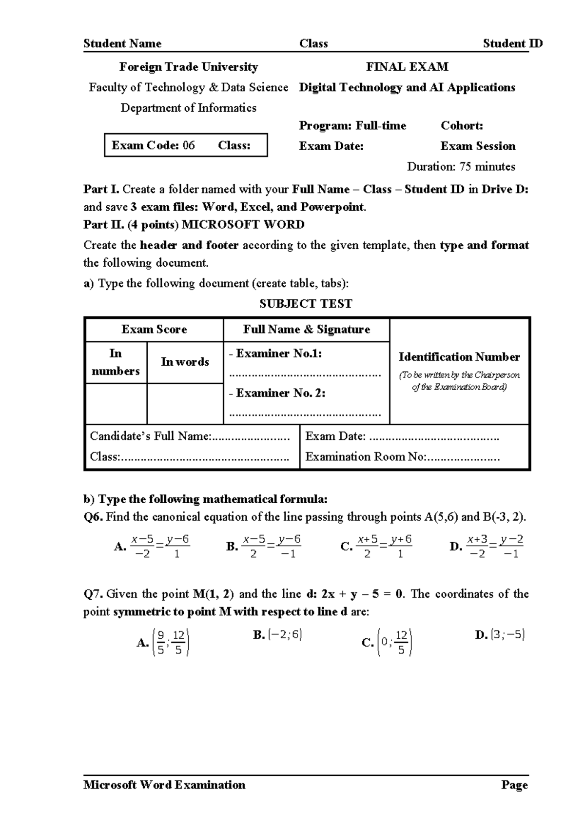 TINE210 - Sample Final Exam Word Examination Document - Studocu