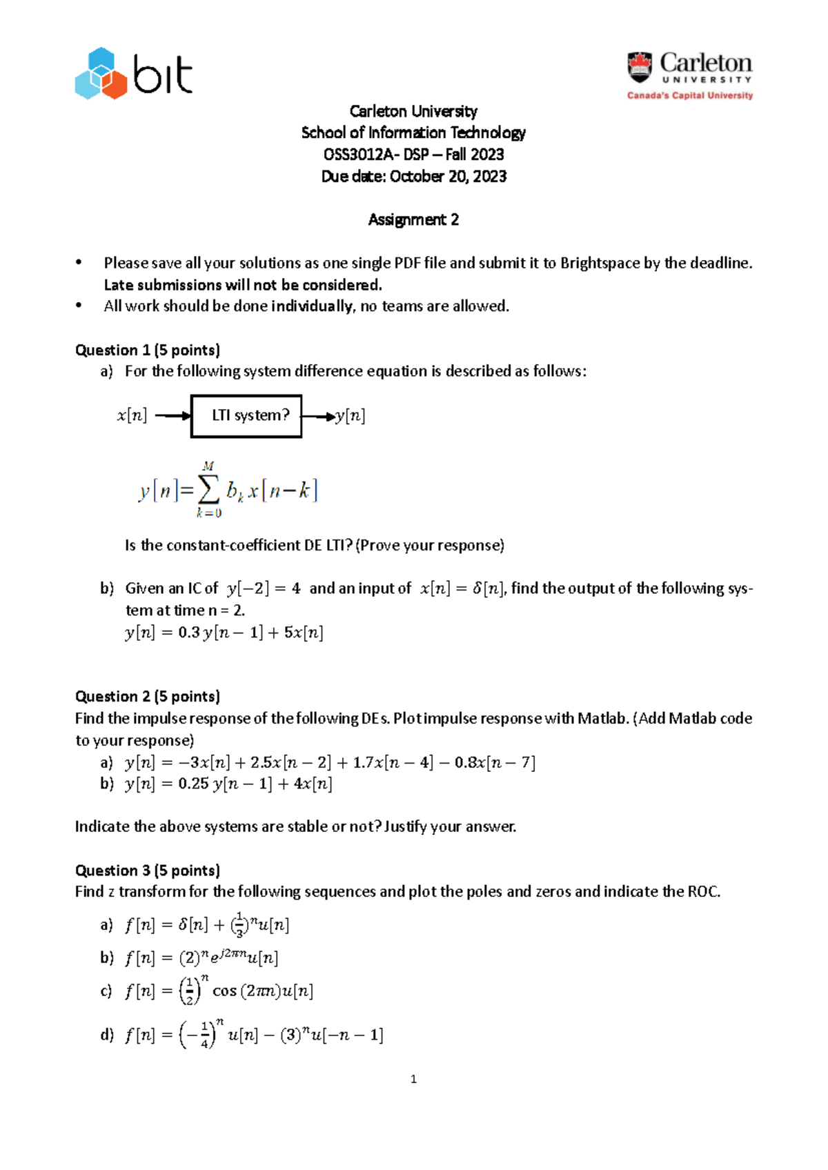 OSS3012A DSP Fall 2023 Assignment 2 Solutions and Analysis - Studocu