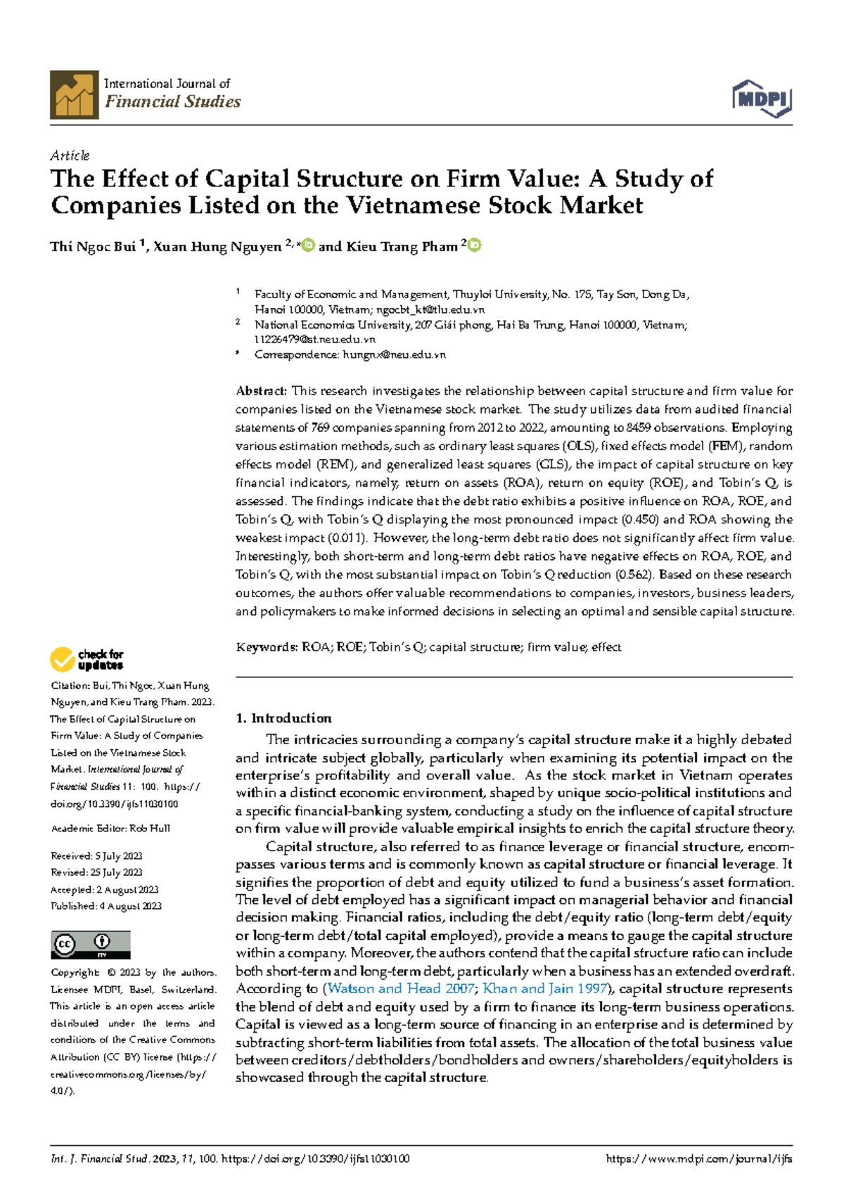 The Effect of Capital Structure on Firm Value: Evidence from Vietnam ...