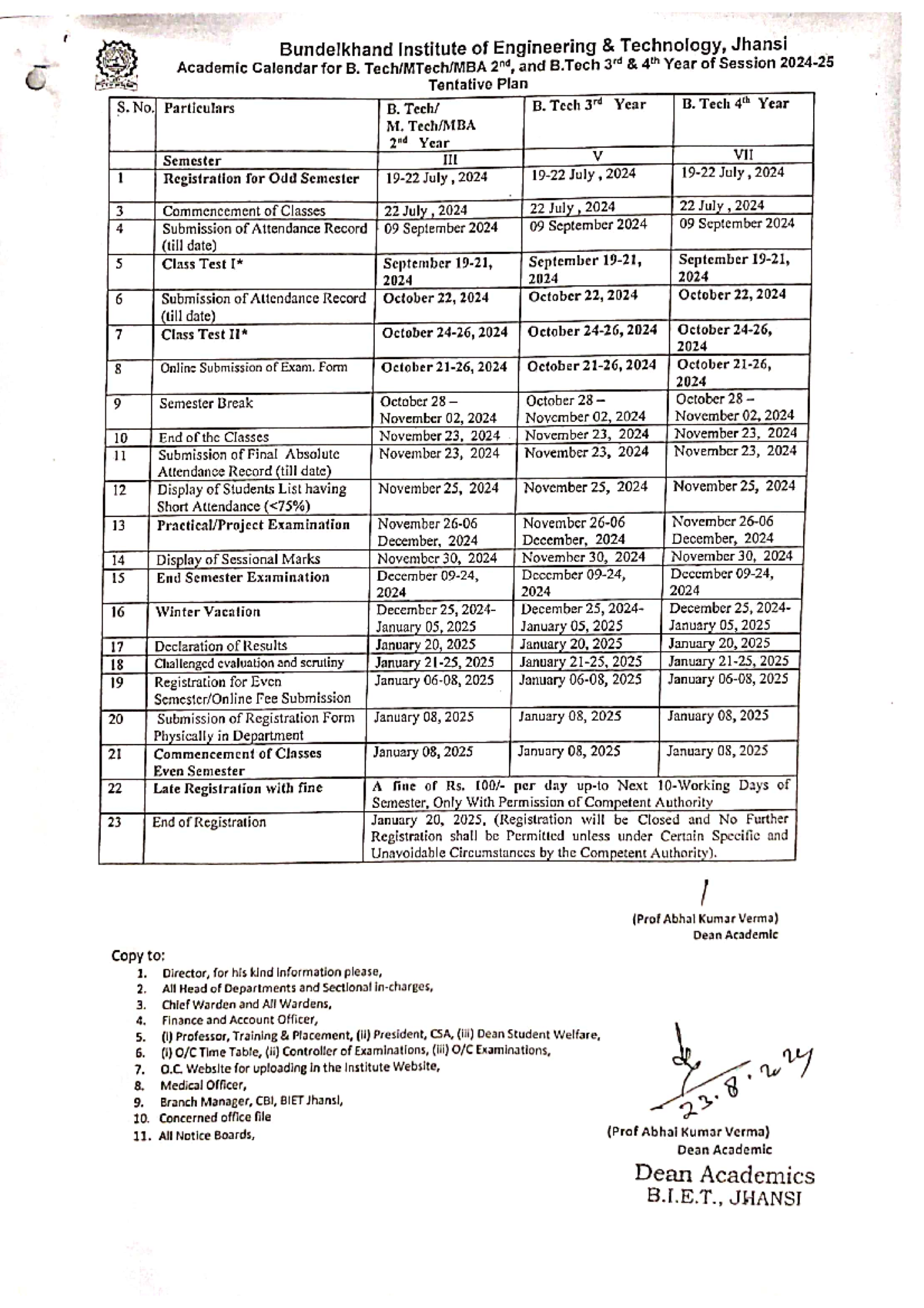 Academic Calendar 2024-2025 for B.Tech & M.Tech - BUET 100924 - Studocu