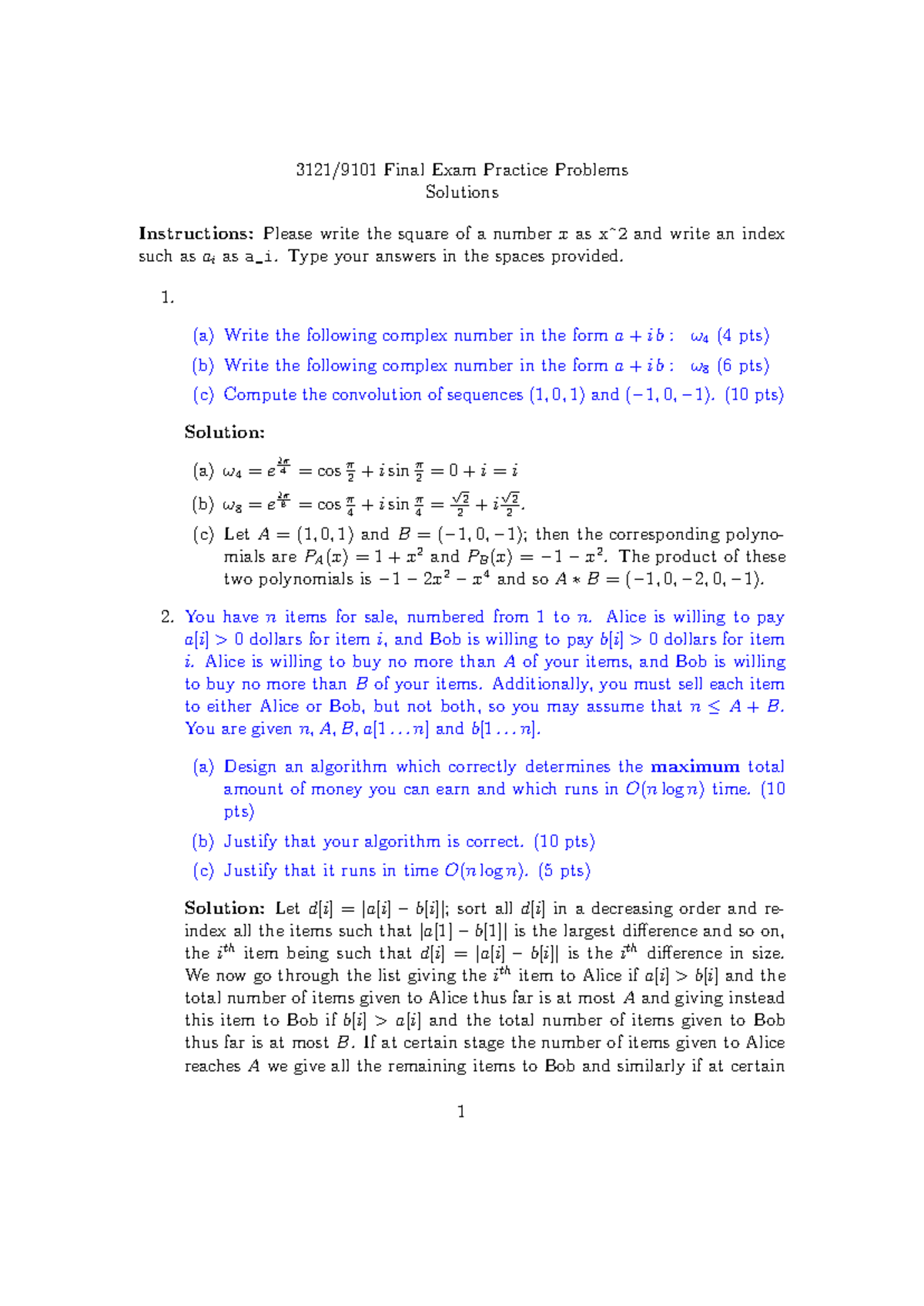 3121/9101 Final Exam Practice Problems Solutions & Strategies - Studocu
