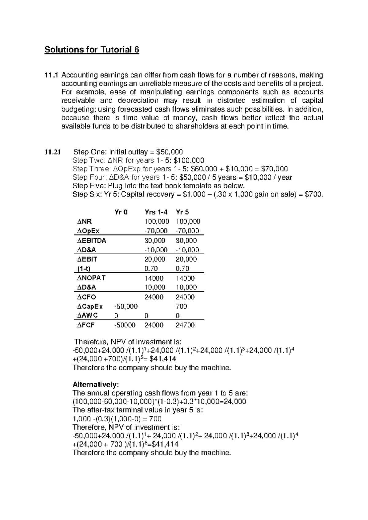 Solutions for Tutorial 6 - For example, ease of manipulating earnings ...