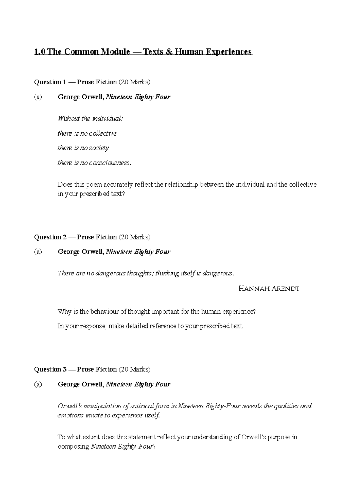 Common Module & Module C: Key Questions on Human Experiences - Studocu