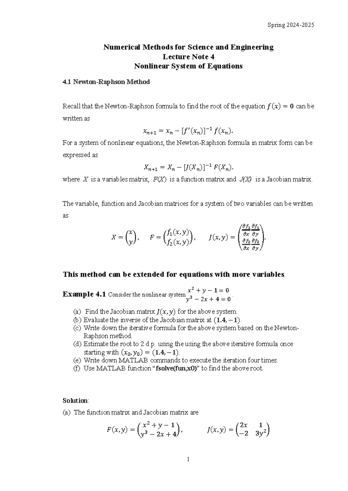 CH-4-Nonlinear System of equations Spring 24-25 - Numerical Methods for ...