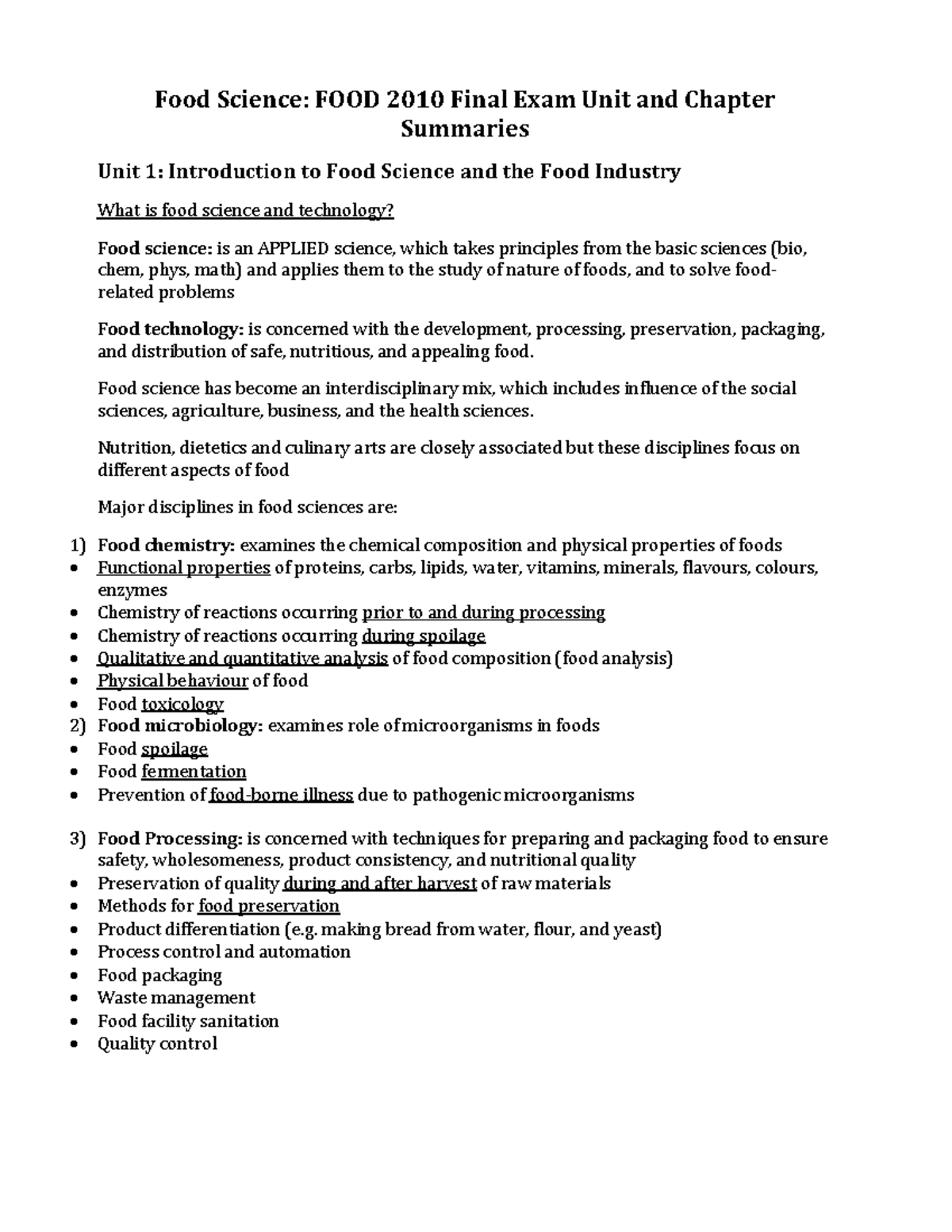 FOOD 2010 Final Exam Review: Key Concepts and Unit Summaries - Studocu
