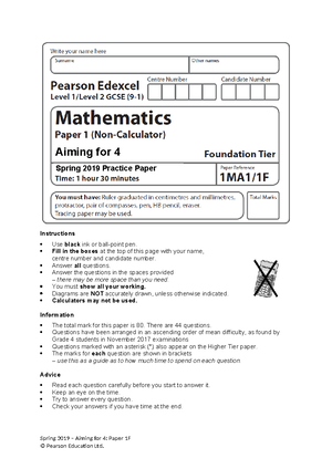 Foundation Maths Paper 1 - Edexcel GCSE Mathematics Foundation Tier ...