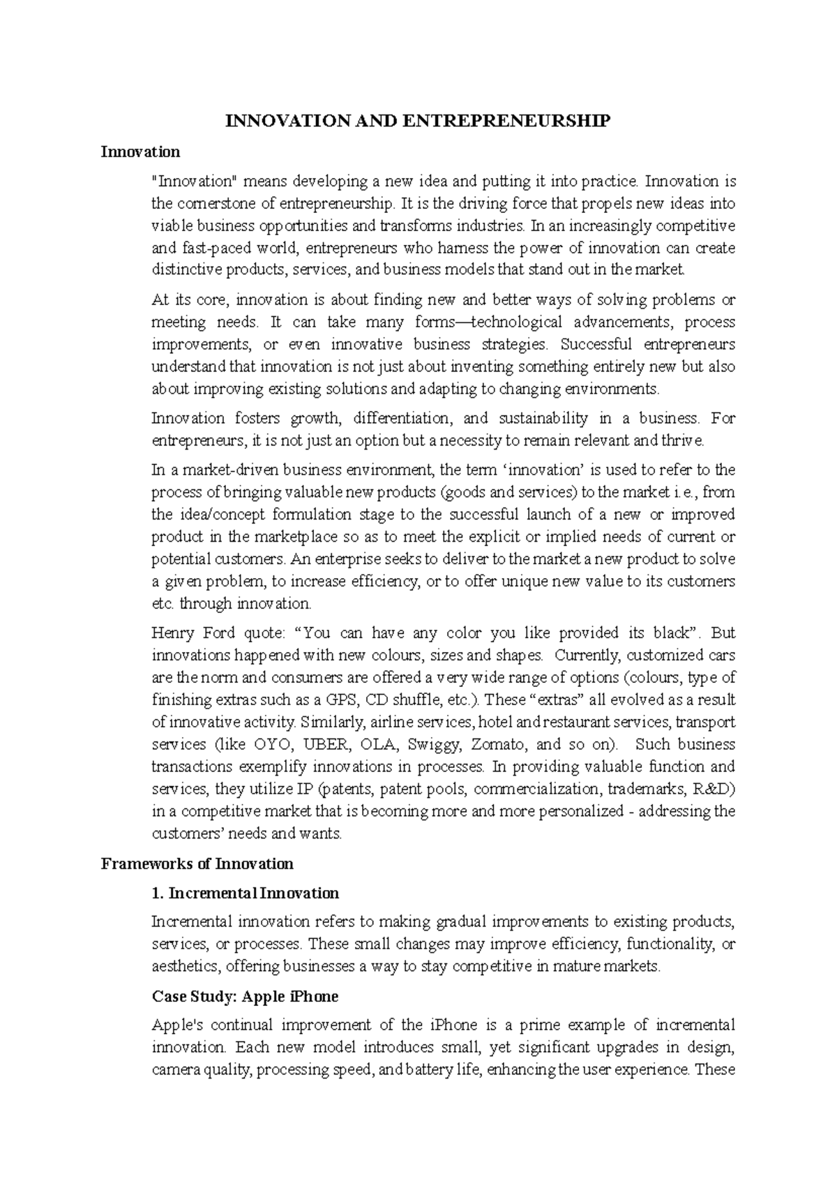 Module 1 Notes on Innovation, Entrepreneurship, and IPR Concepts - Studocu