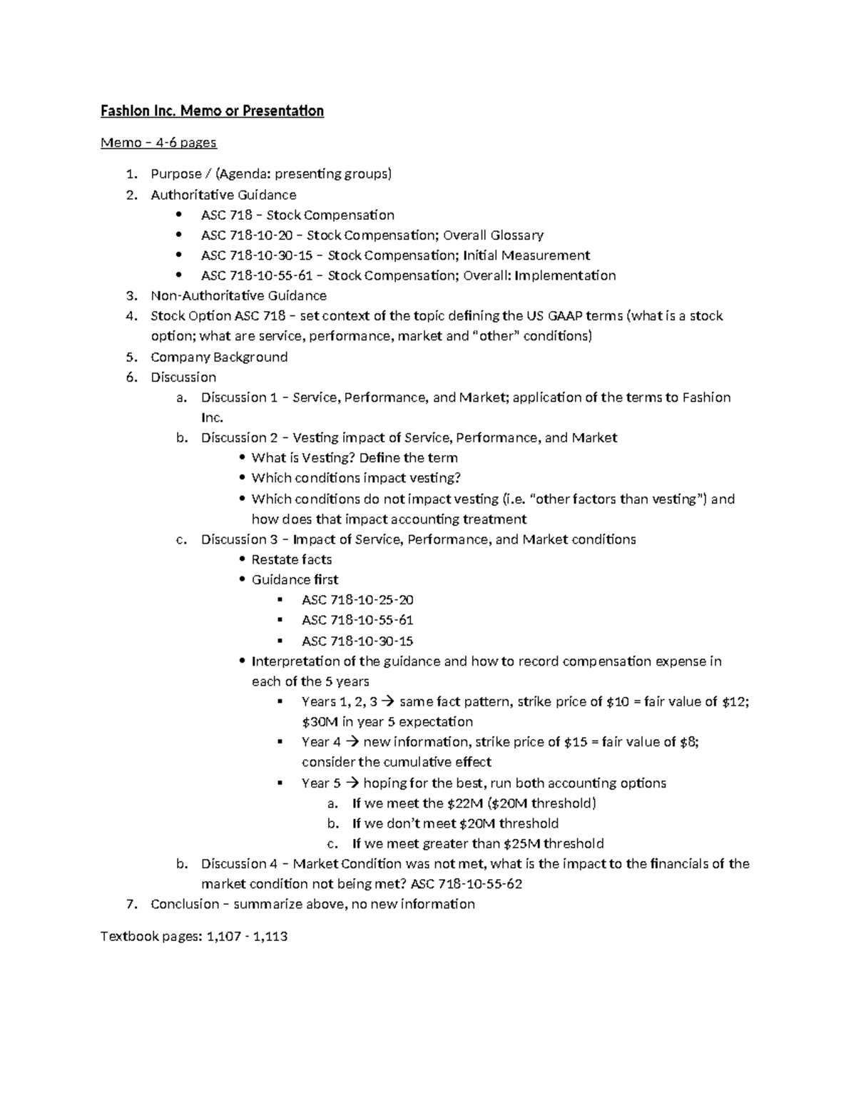 Fashion Inc. Case Study Notes (ASC 718) - Spring 2024 - Studocu