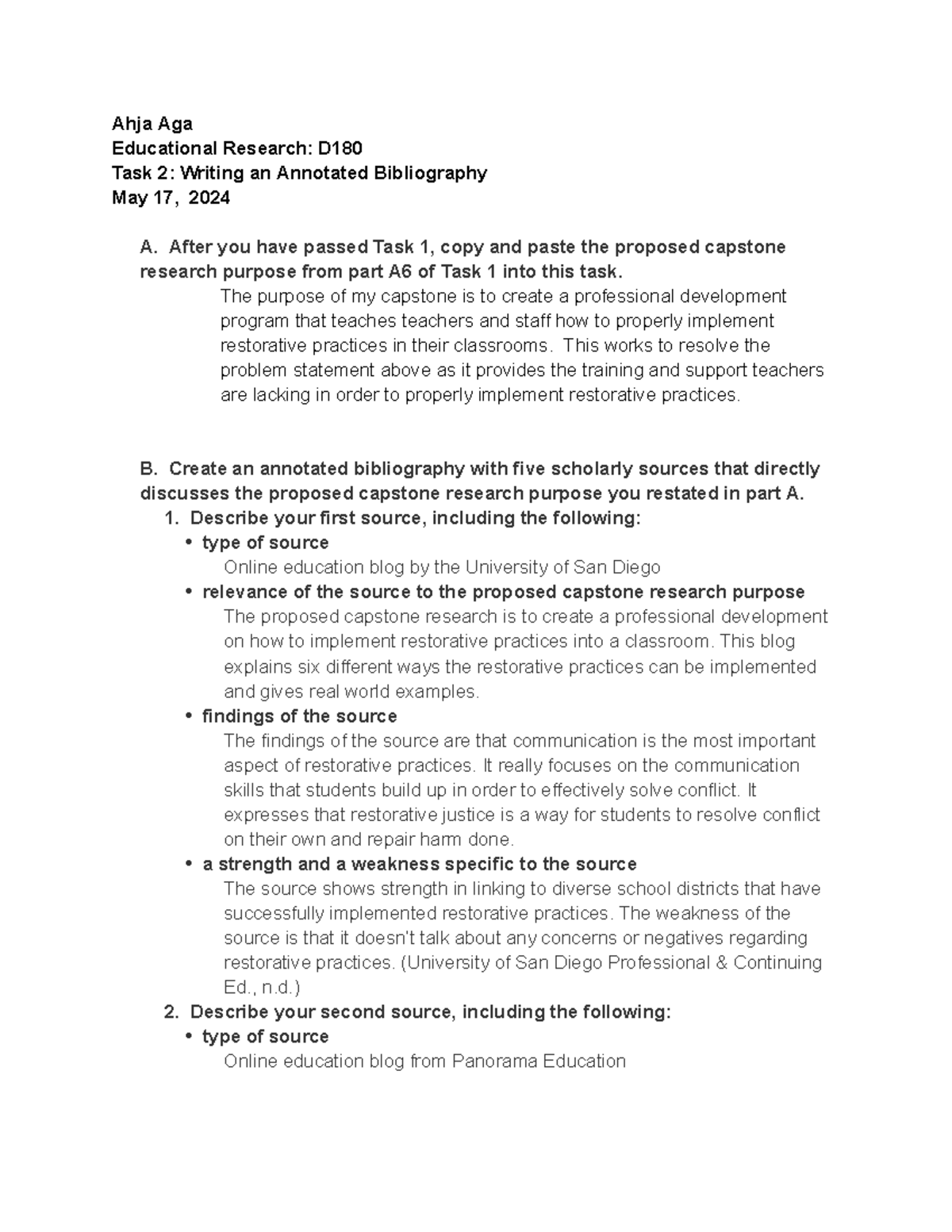 D180 Task 2: Annotated Bibliography for Applied Research Project - Studocu