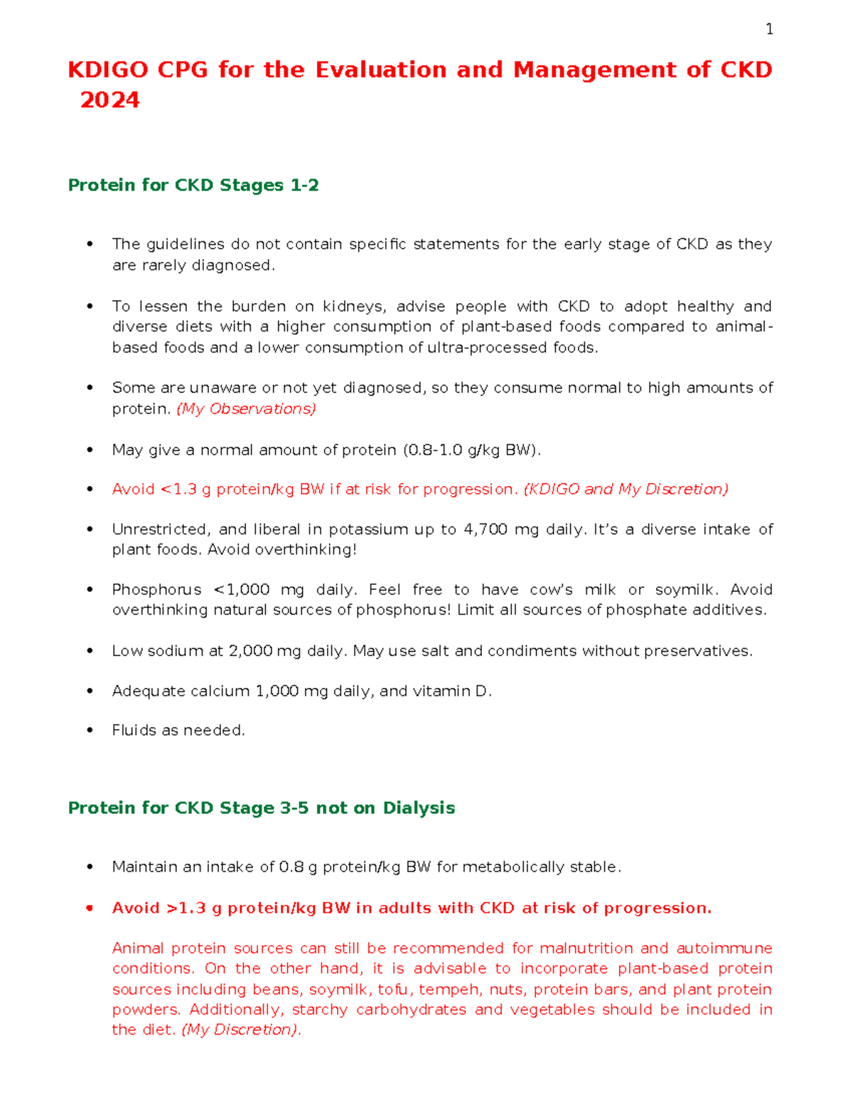 CKD KDOQI & KDIGO Guidelines Summary for Nutrition Management - Studocu