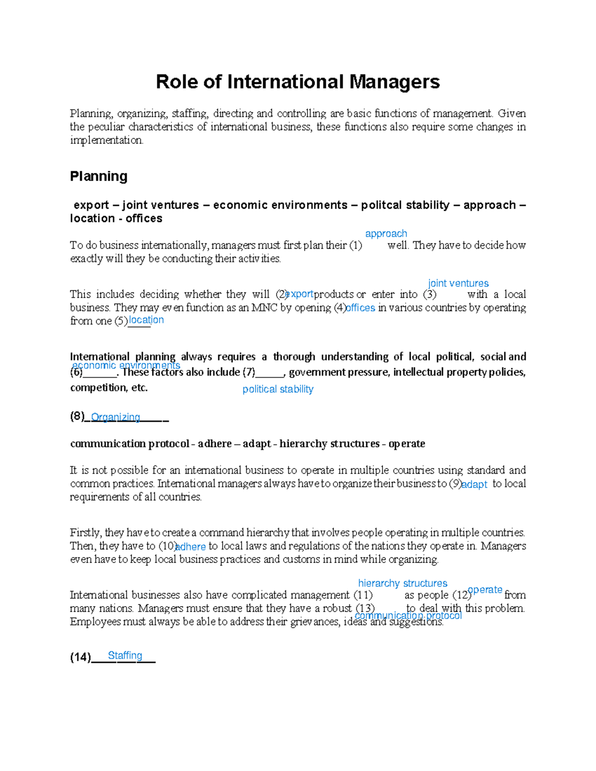 Chapter 1. International Managers - Role of International Managers ...