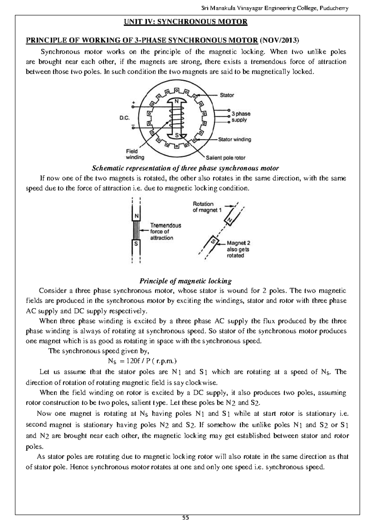 Synchronous Motor Principles and Operation - Electrical Machines II ...