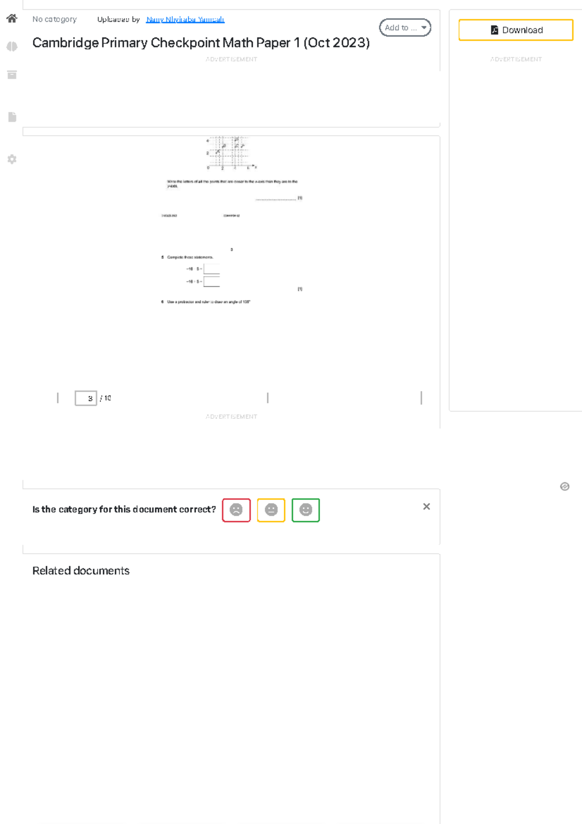 Cambridge Primary Checkpoint Math Paper 1 (Oct 2023) Review - Studocu