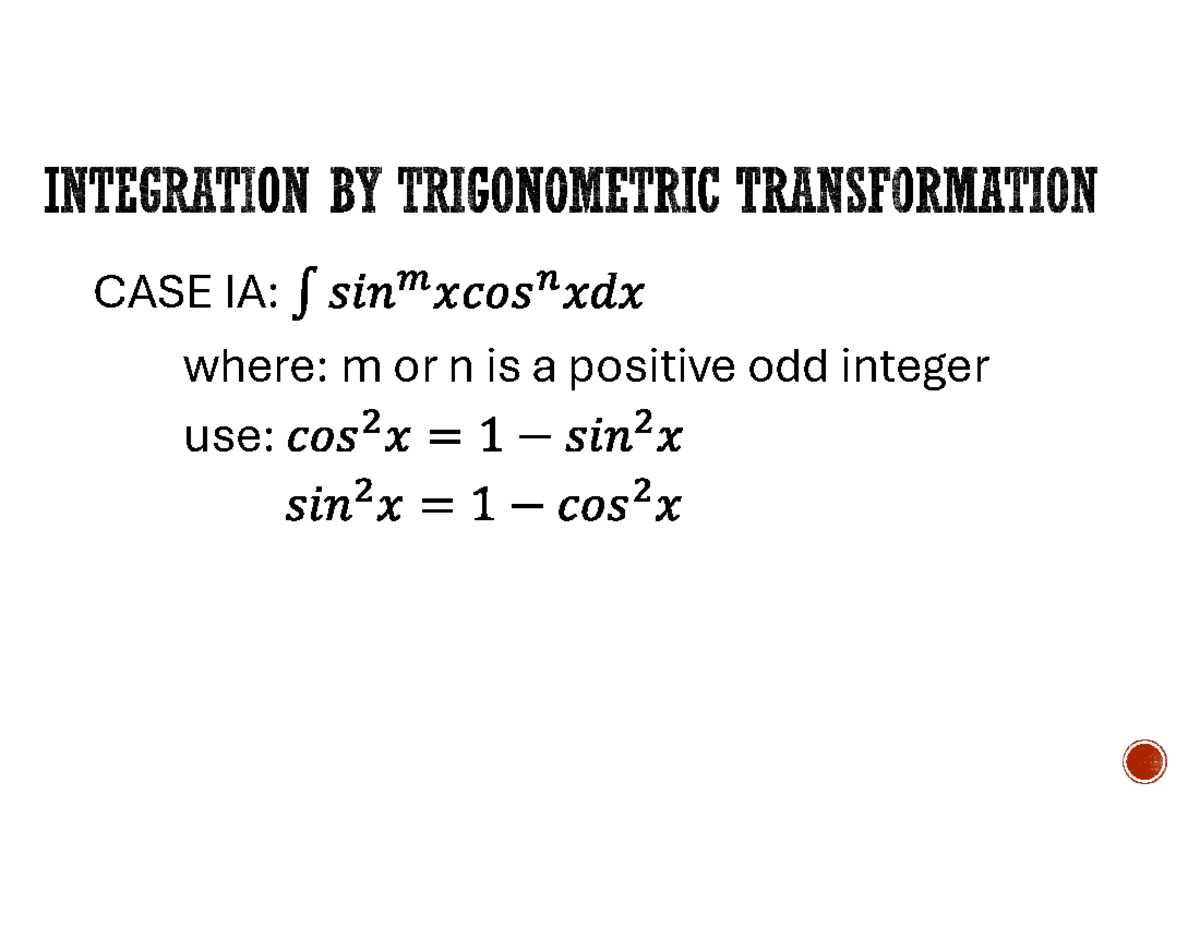 Trigo transformation - Differential & Integral Calculus - CASE IA ...