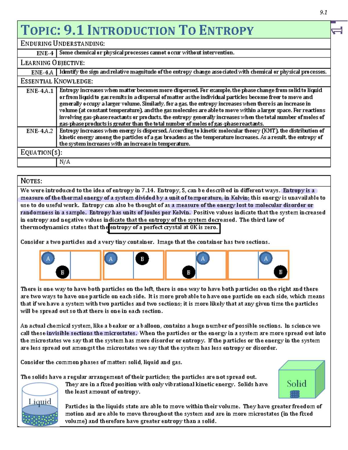 9.1 Introduction to Entropy Student - TOPIC: 9 INTRODUCTION TO ENTROPY ...