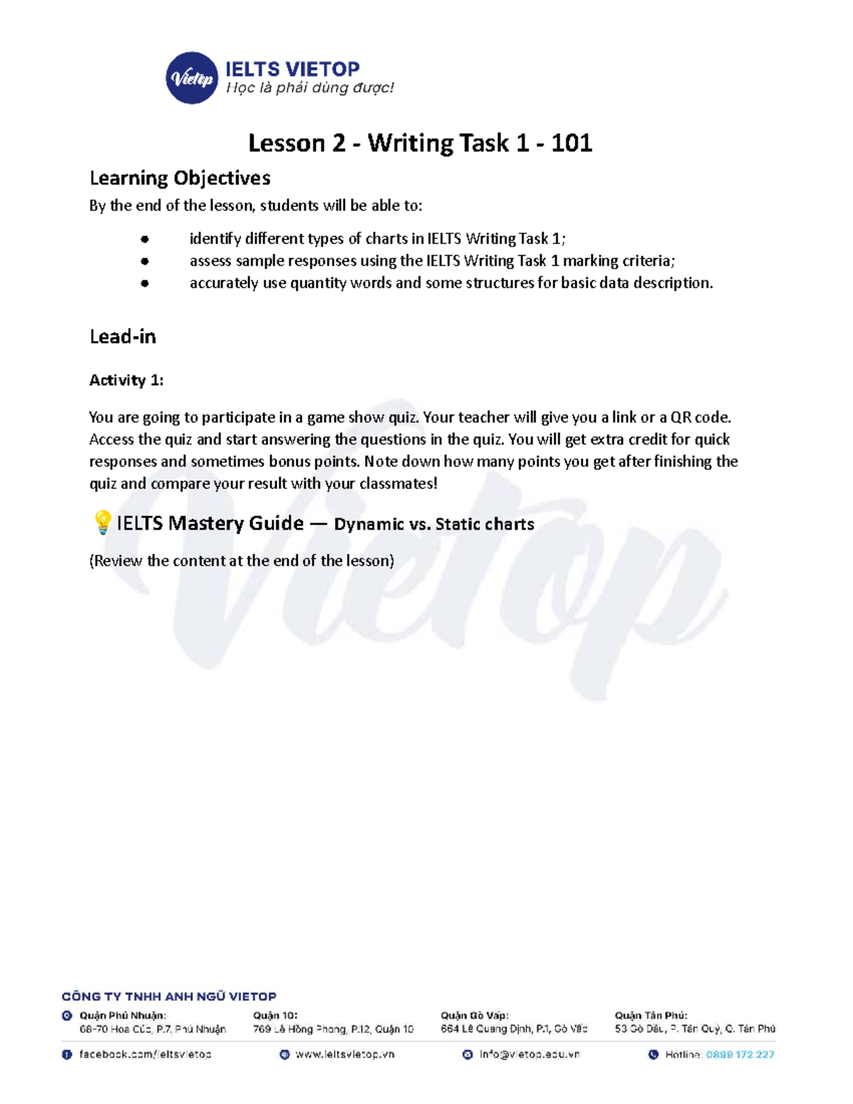 Lesson 2: Writing Task 1 - 101 IELTS Chart Analysis Guide - Studocu