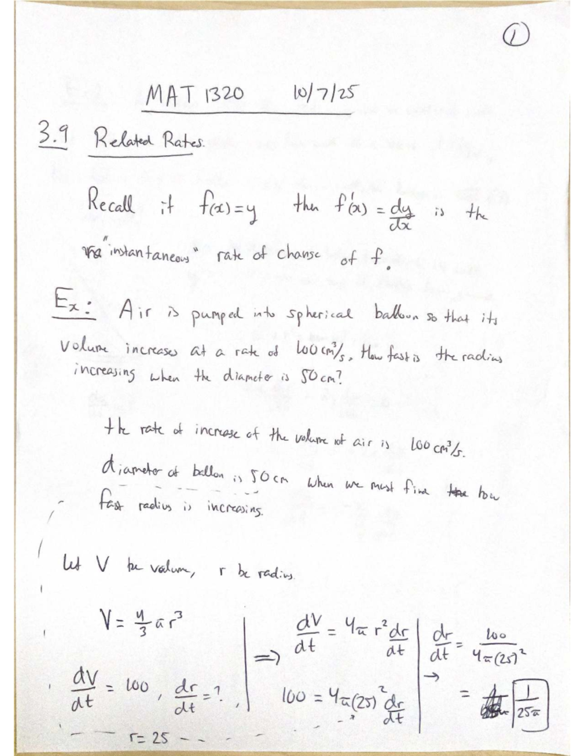 MAT 1320 Final Exam Notes on Rates of Change and Applications - Studocu