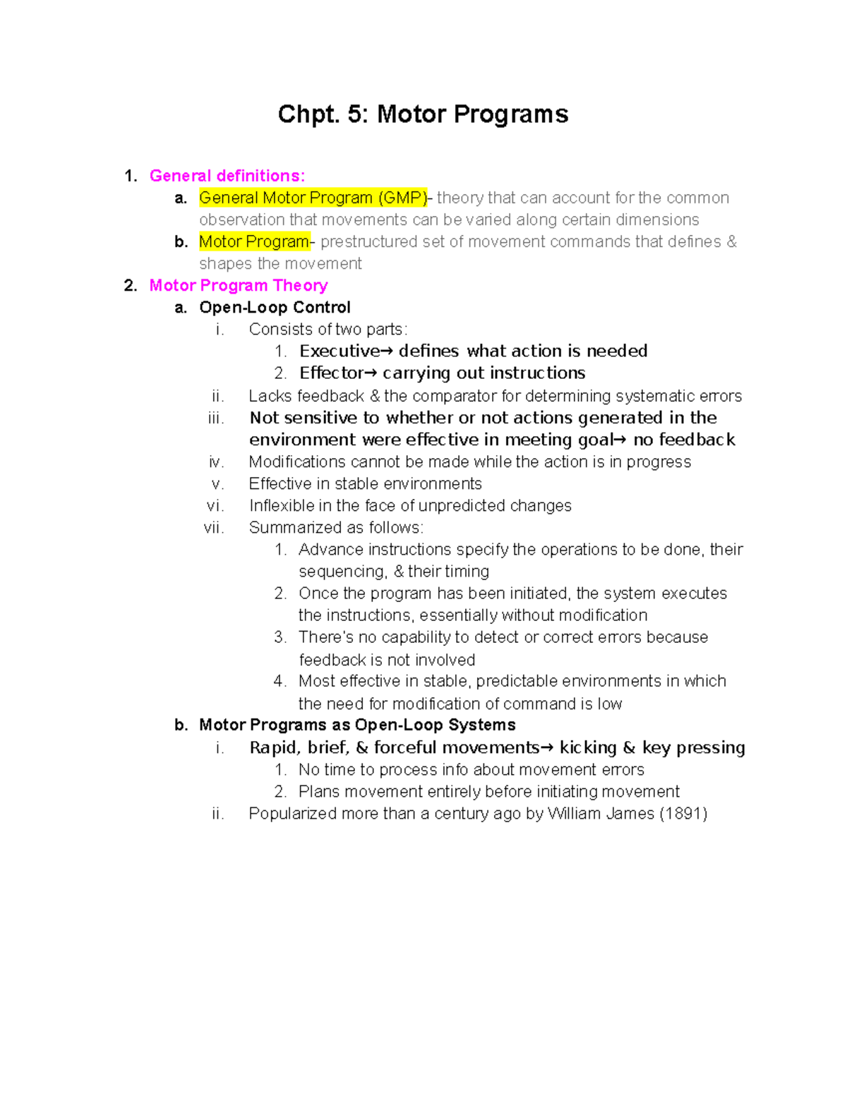 KNH 184 - Chapter 5: Motor Programs and Control Theories - Studocu