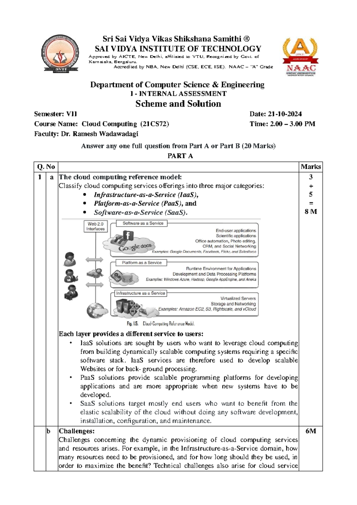 Cloud Computing (21CS72) Internal Assessment Scheme & Solutions - Studocu