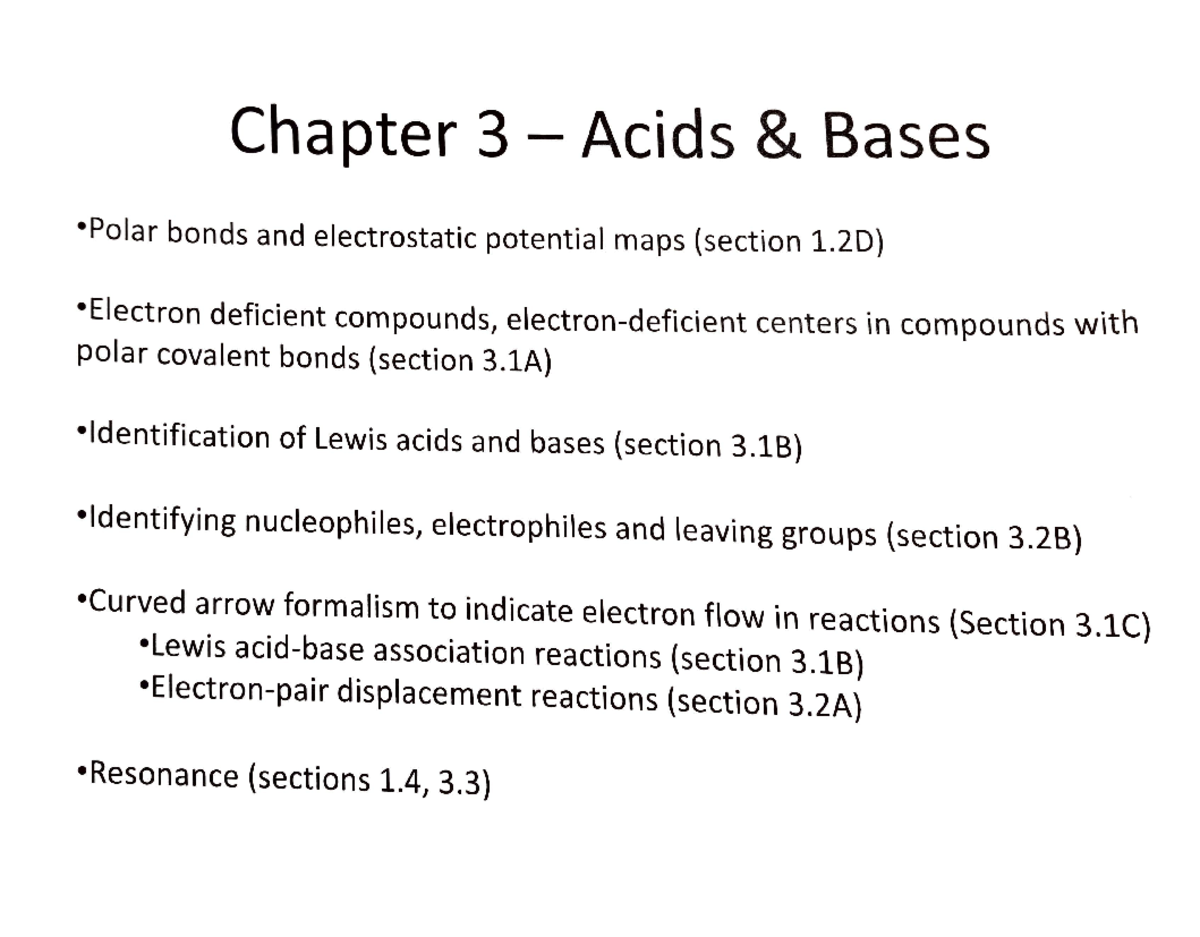Lecture 1 - notes - Chapter 3 - Acids & Bases Polar bonds and ...
