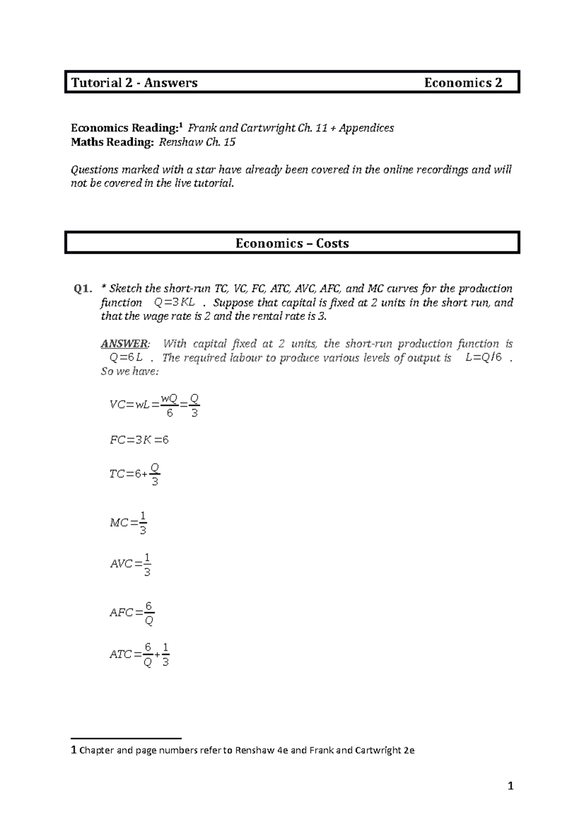 Economics 2 - Tutorial 2 Q&A Answers and Key Concepts - Studocu