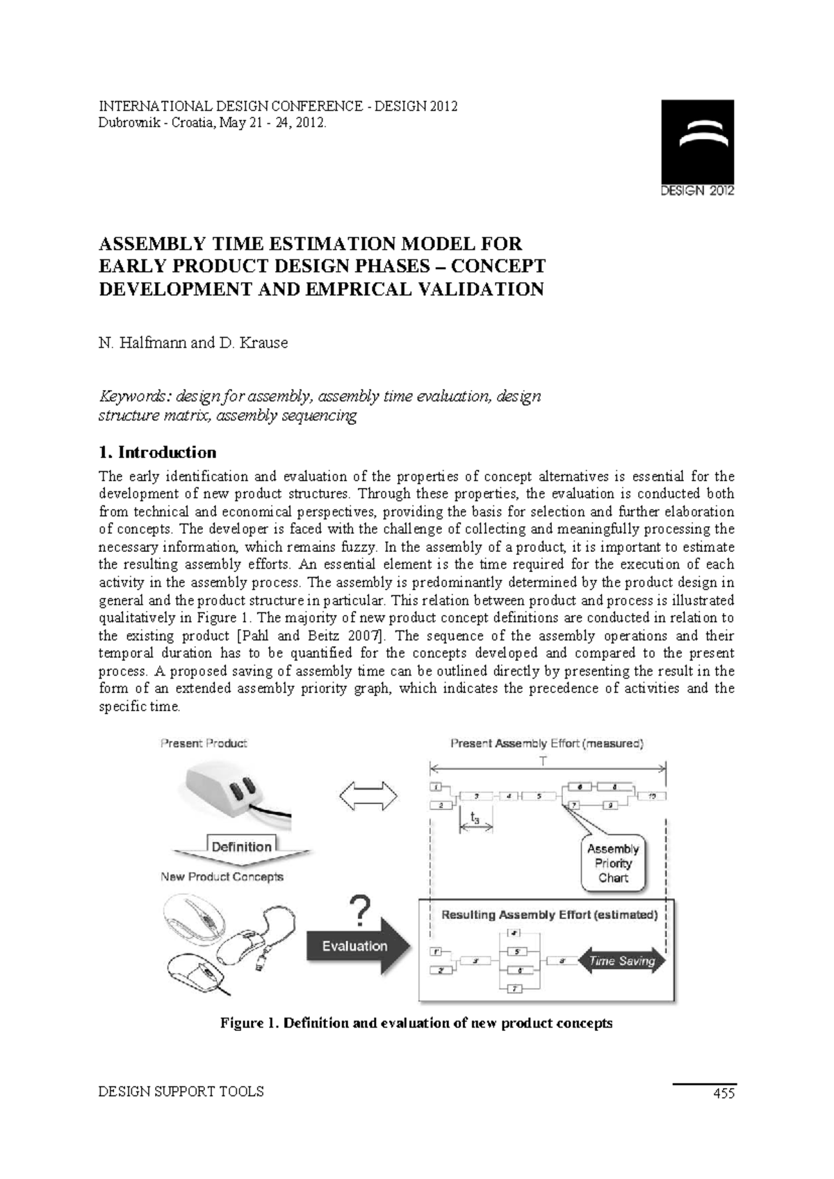 Assembly time estimation model for early product design phases (DS70 ...
