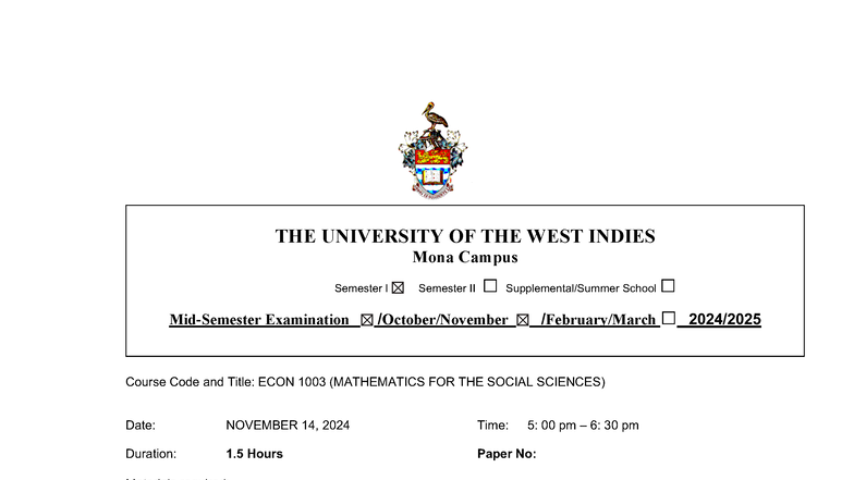 ECON 1003 Mid-Semester Exam Paper - Semester 1 2024-25 - Studocu