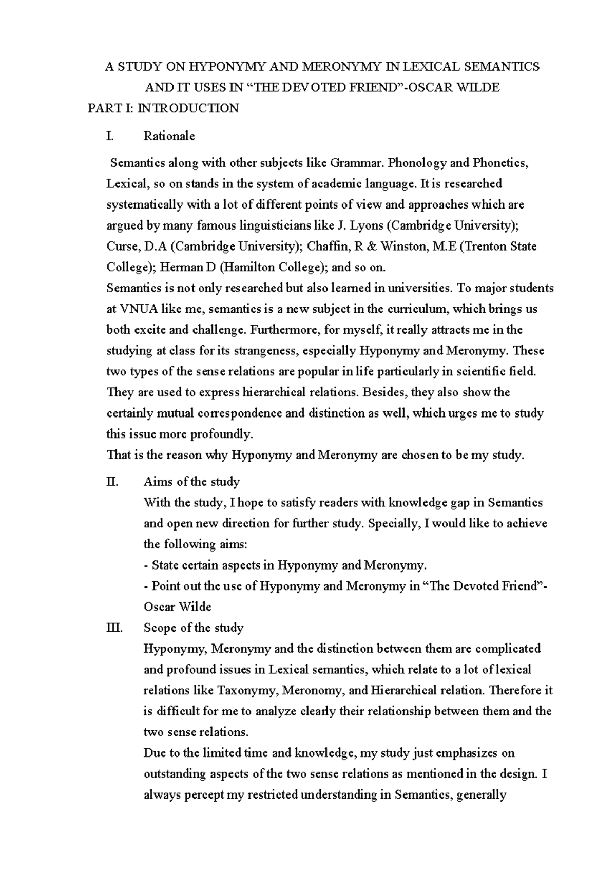A Study on Hyponymy and Meronymy in Lexical Semantics (ENG 101) - Studocu