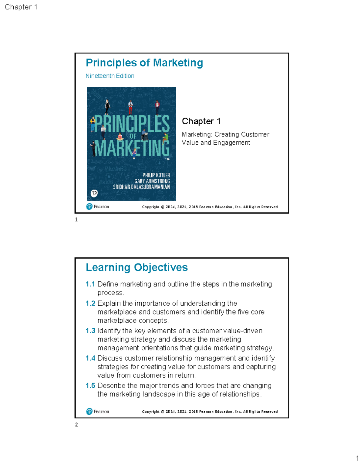 Principles of Marketing (MKT 101) Chapter 1: Creating Customer Value ...
