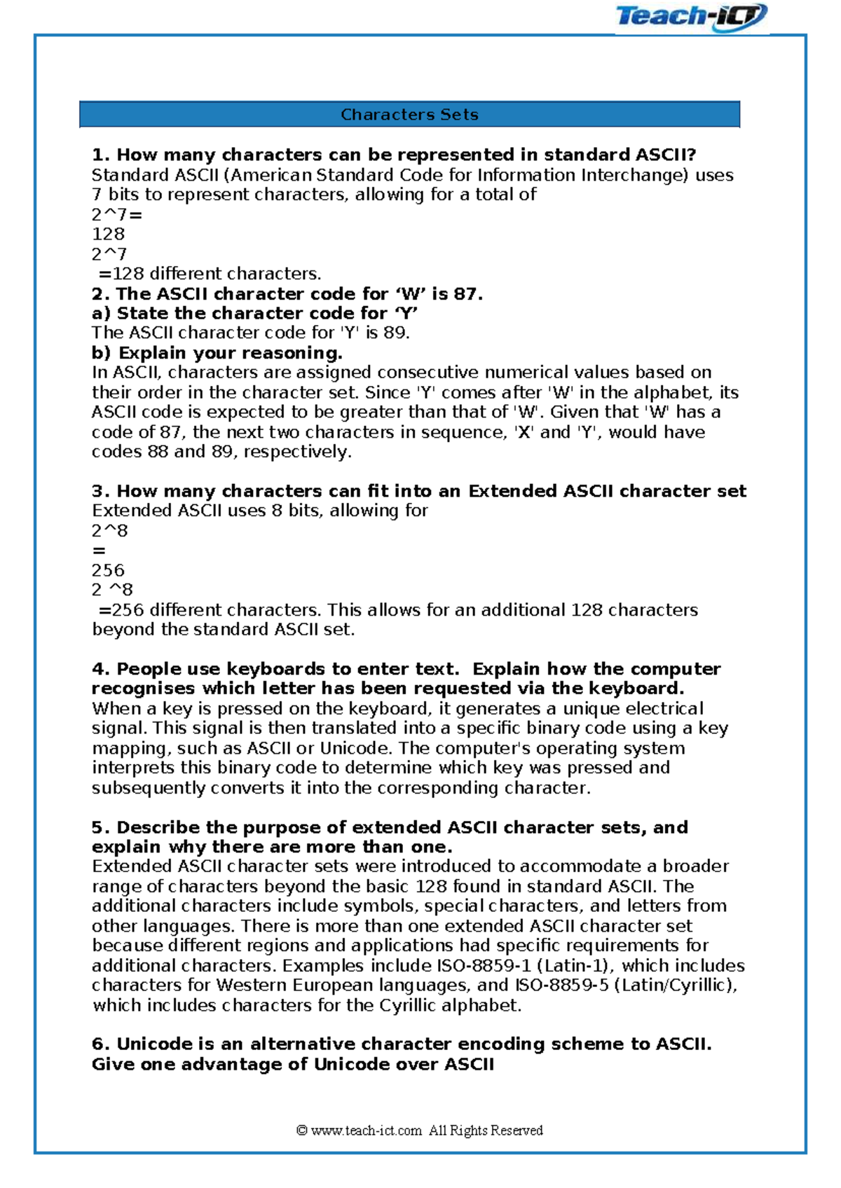 Character Sets - ASCII Code Homework (CS101) - Studocu