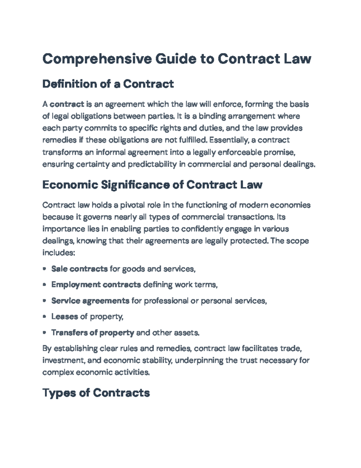 Comprehensive Overview of Contract Law Principles and Elements (LAW 101 ...