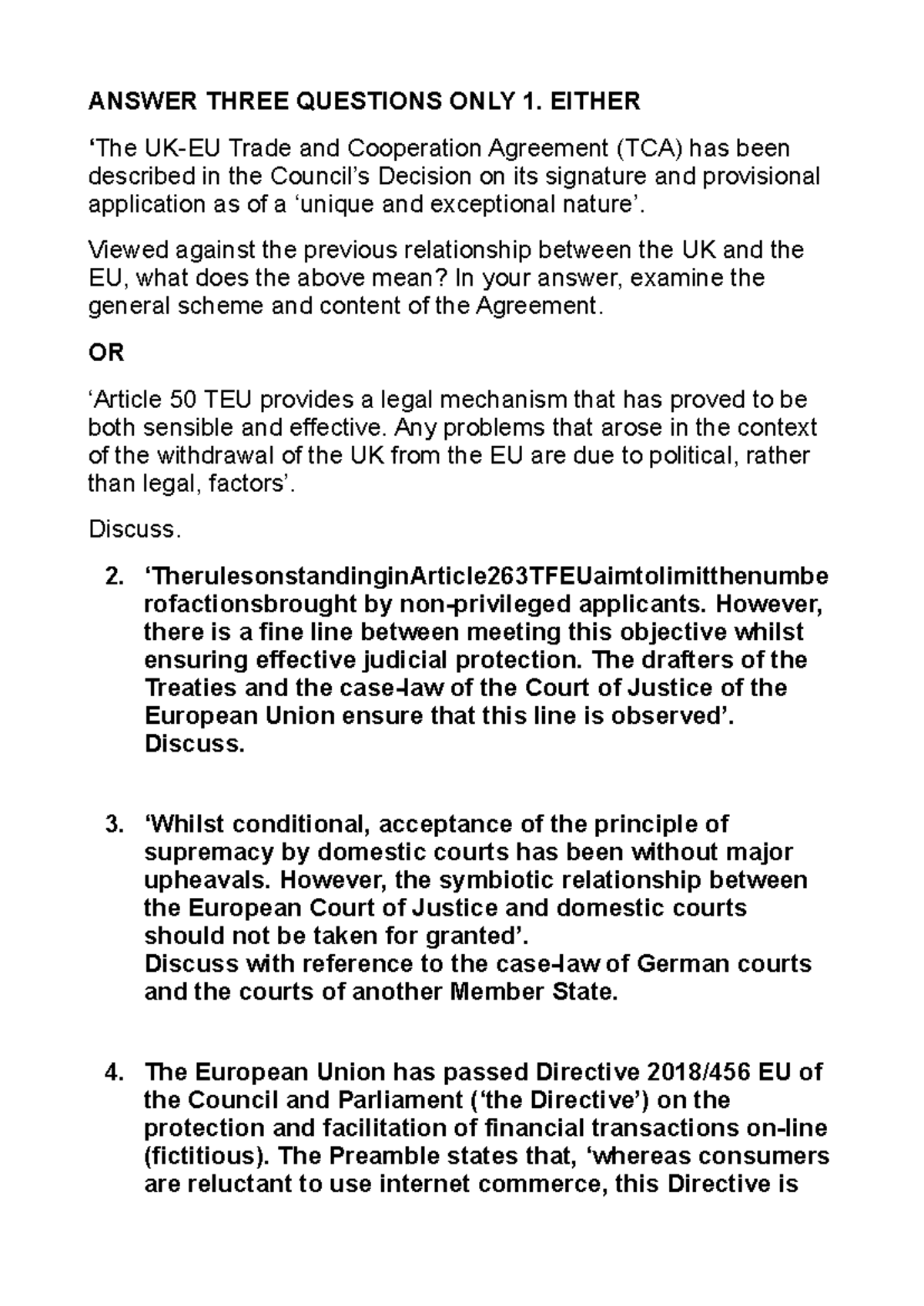 EU Law Past Exam Papers: Key Questions and Issues Explored - Studocu