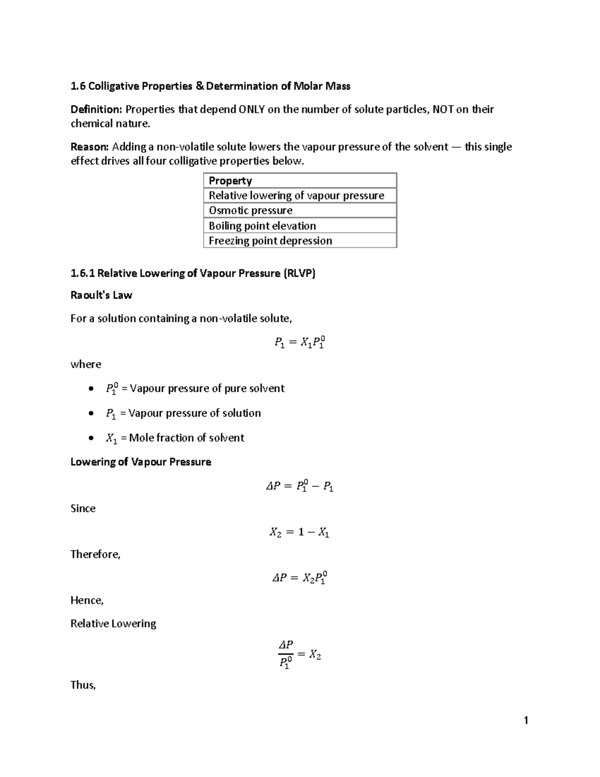 Colligative Properties (CHEM 101) Summary and Molar Mass Determination ...
