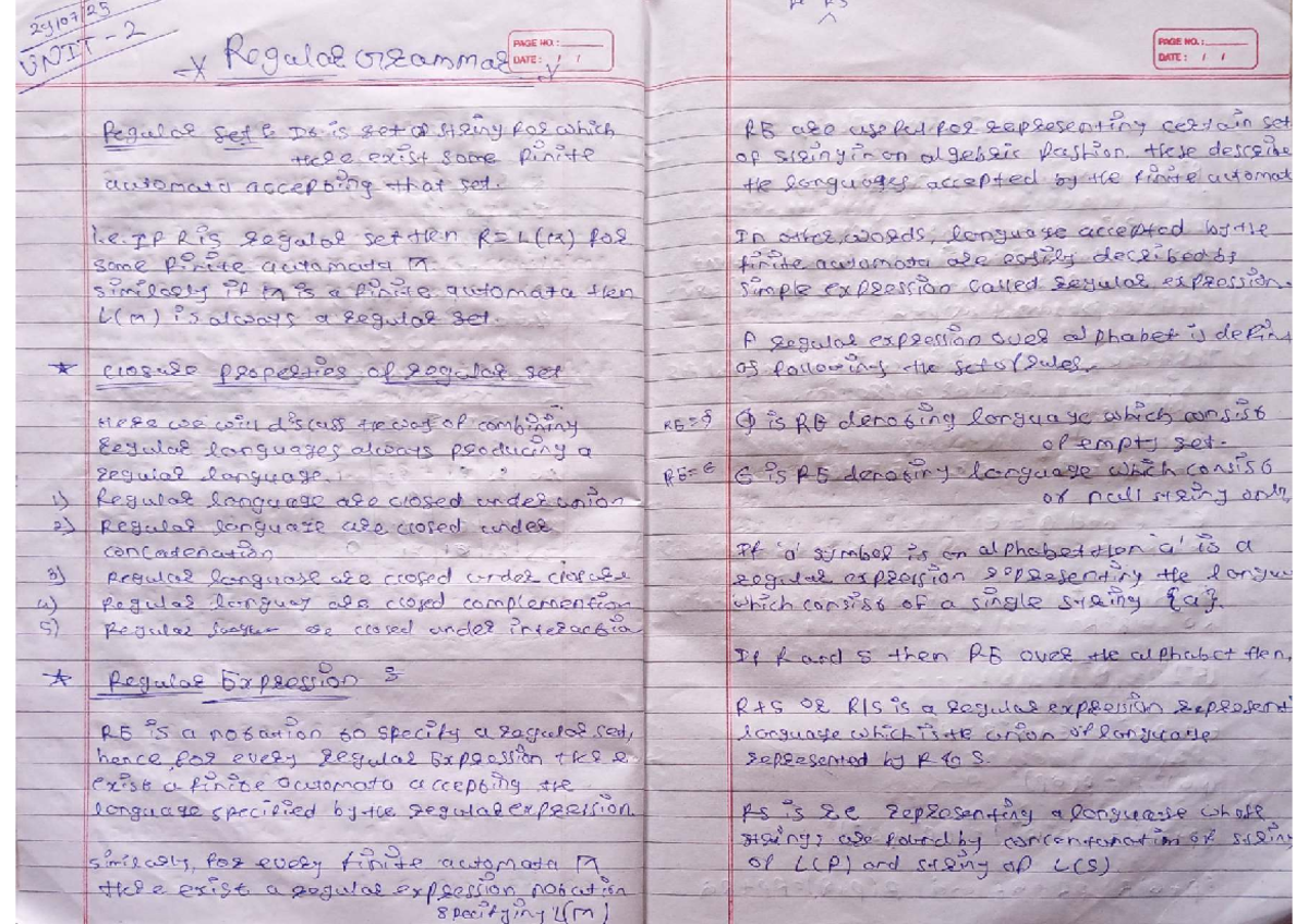 Regular Grammar and Expressions in FLAT Unit 2 - Formal Language Theory ...