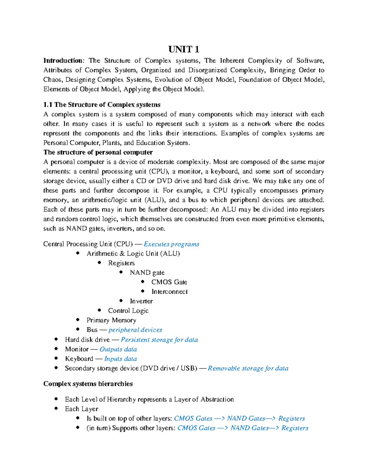 OOAD UNIT 1 - Introduction to Complex Systems and Object Model - Studocu