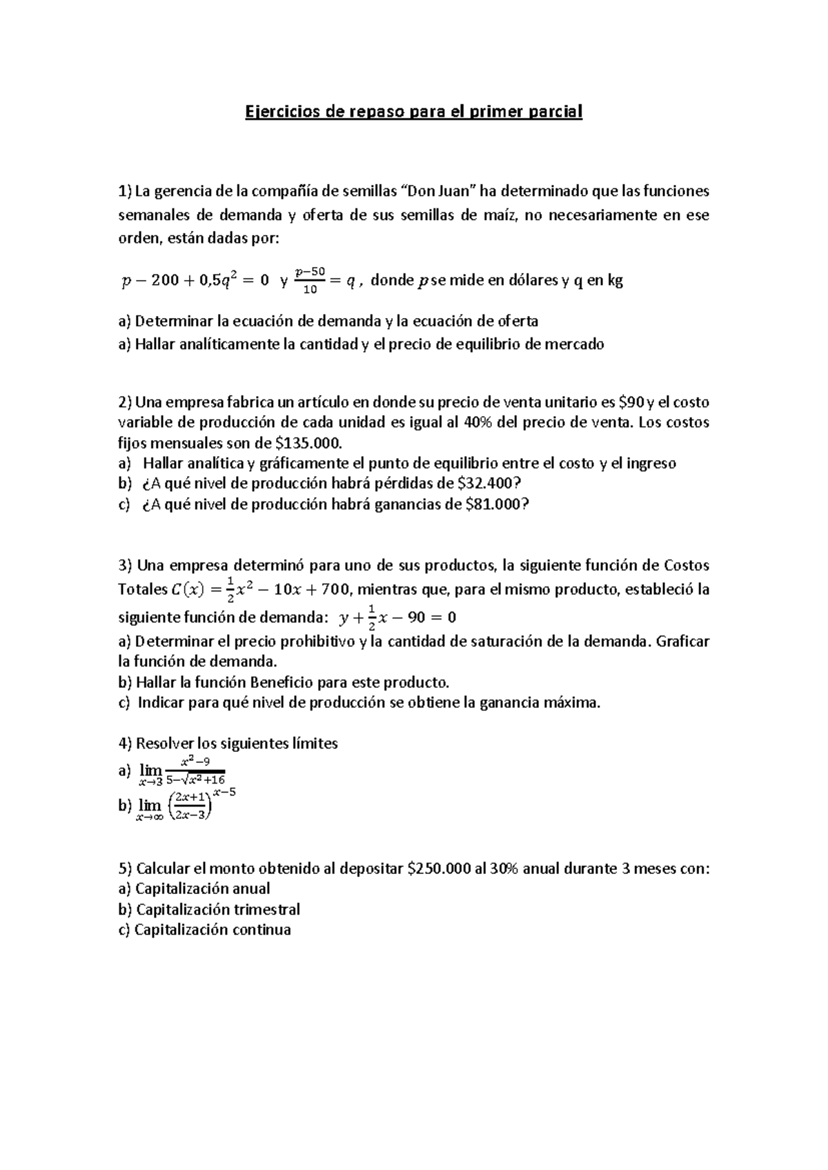 Ejercicios de repaso Primer Parcial ECO - 2° cuatr. 2024 - Studocu