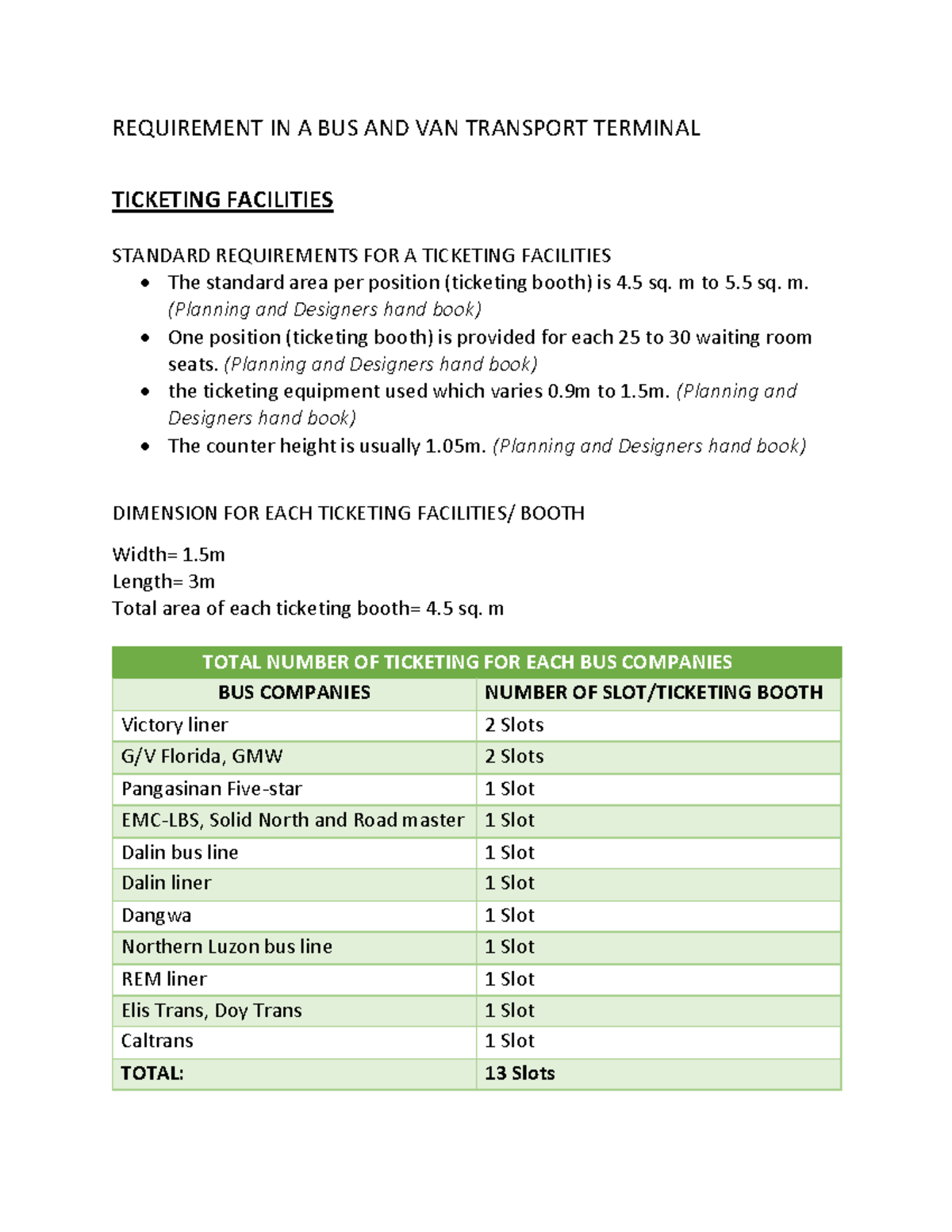 Standard Requirements for Ticketing Facilities in Bus & Van Terminals ...