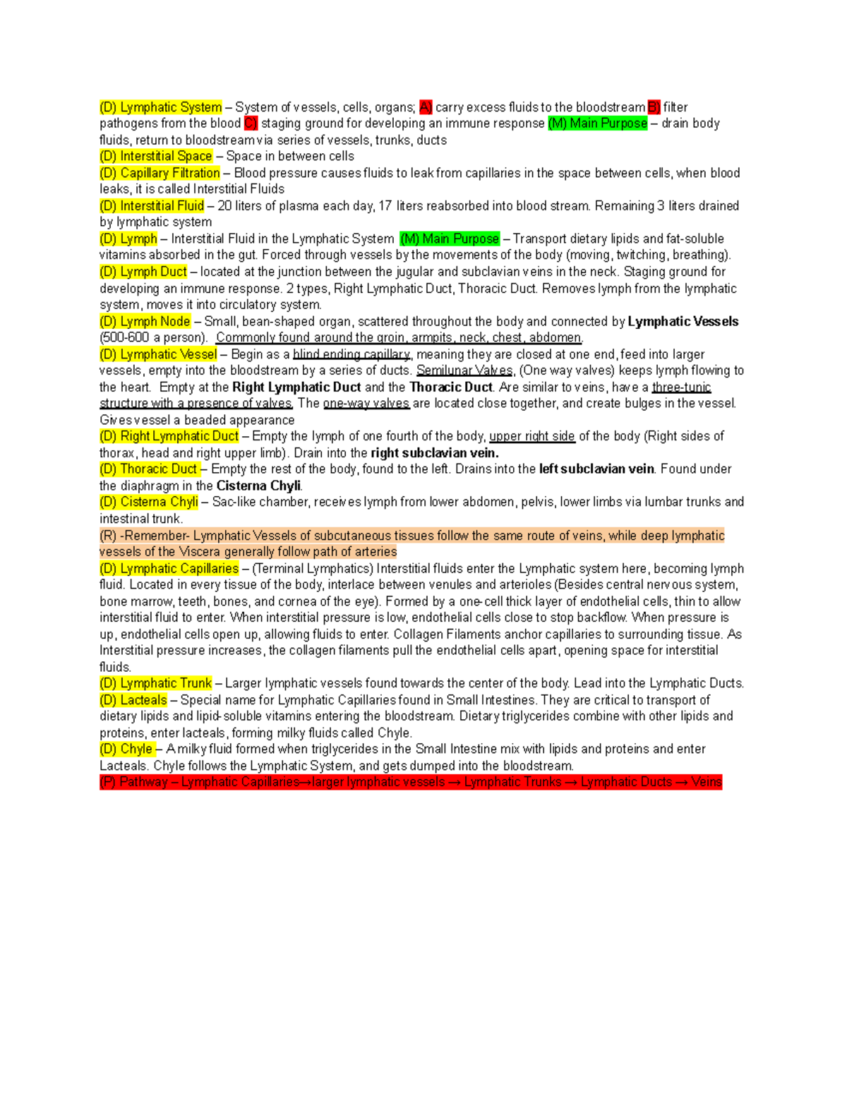 Anatomy & Physiology (Lymphatic System) Lecture Notes - Studocu