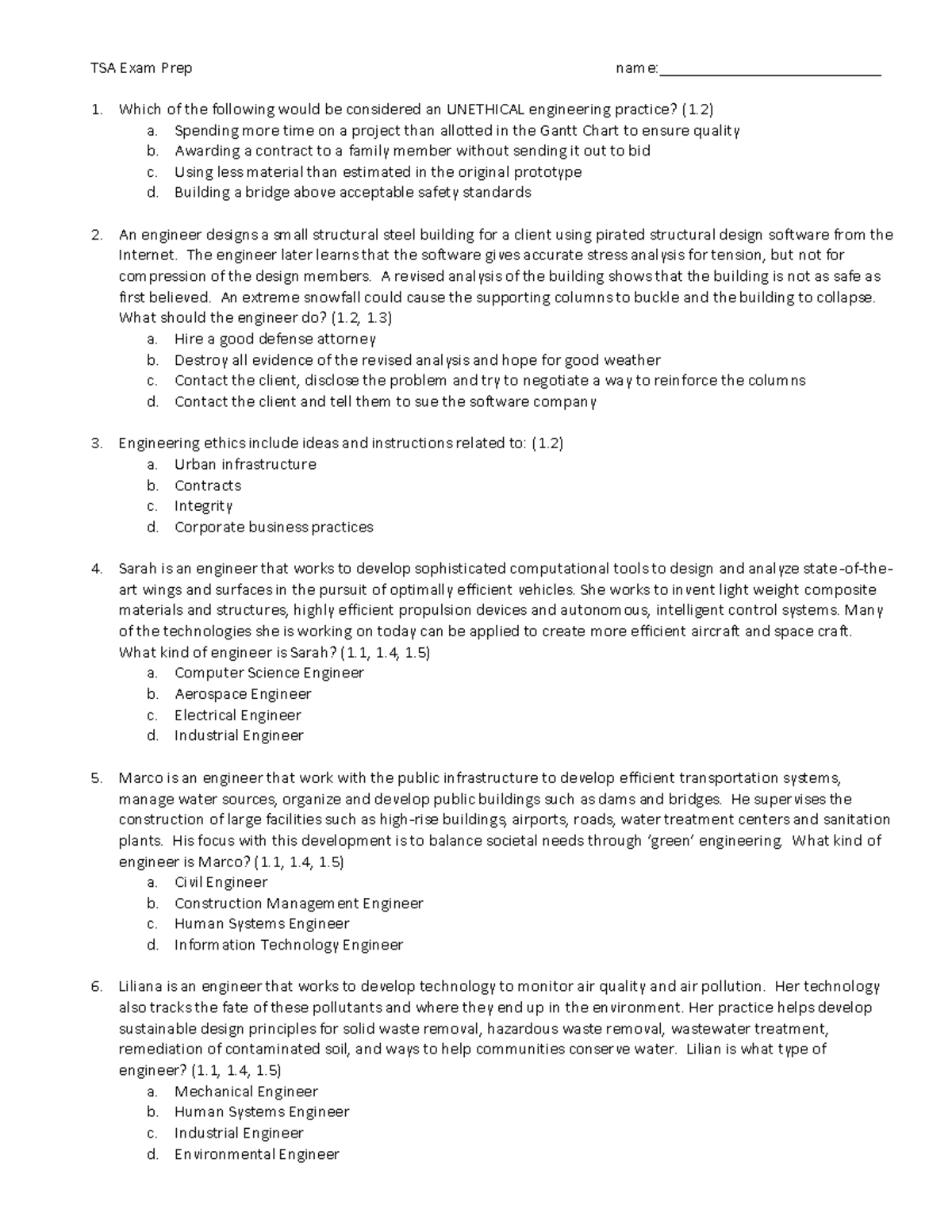 Engineering Design Process and Gantt Chart Quiz Preparation - TSA Exam ...