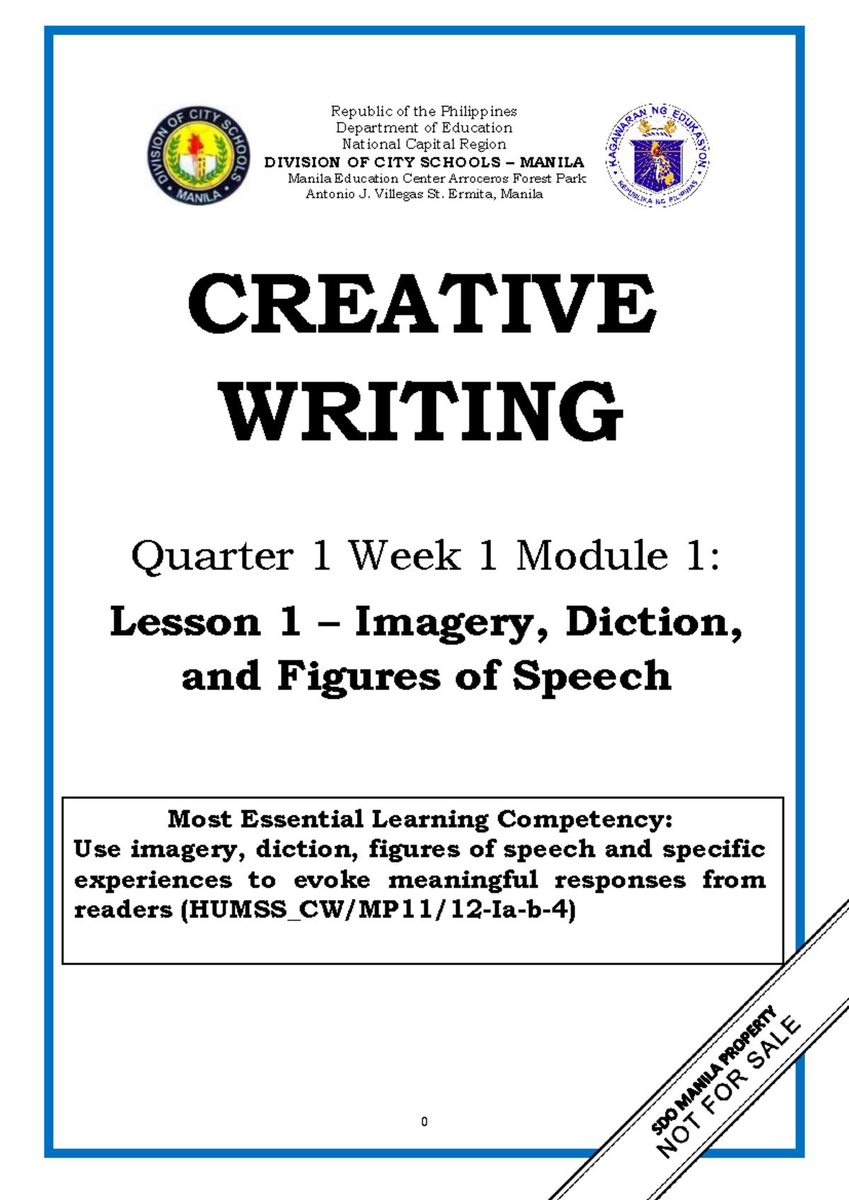 Creative Writing Q1 W1: Imagery, Diction & Figures of Speech Module 1 ...