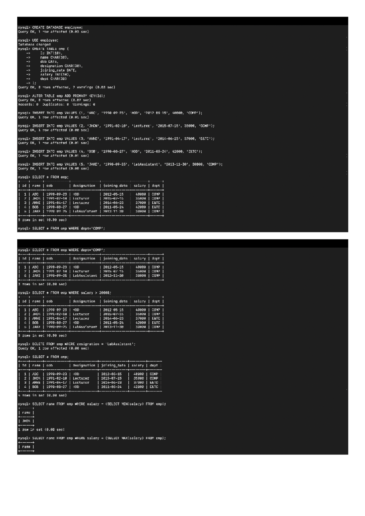 Ass2b - Driver bvhn - CREATE DATABASE Query OK, 1 row affected (0 sec ...