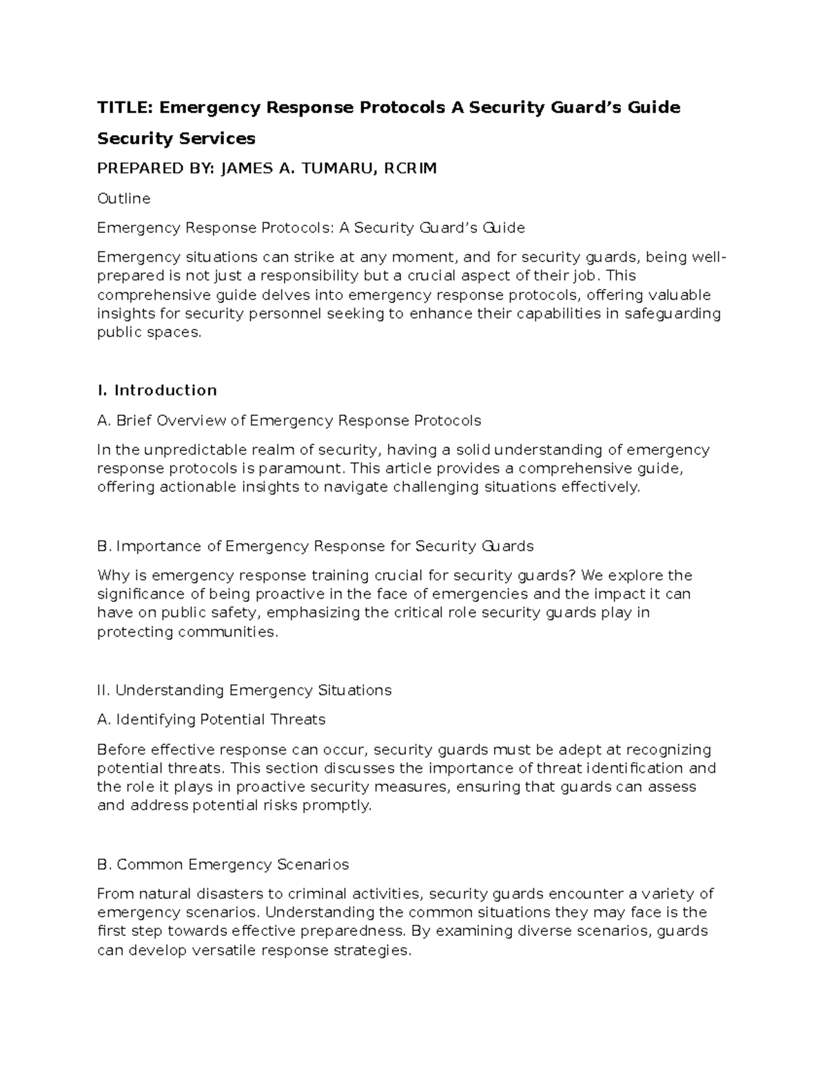 Emergency Response Protocols: A Security Guide (RCRIM) - Studocu