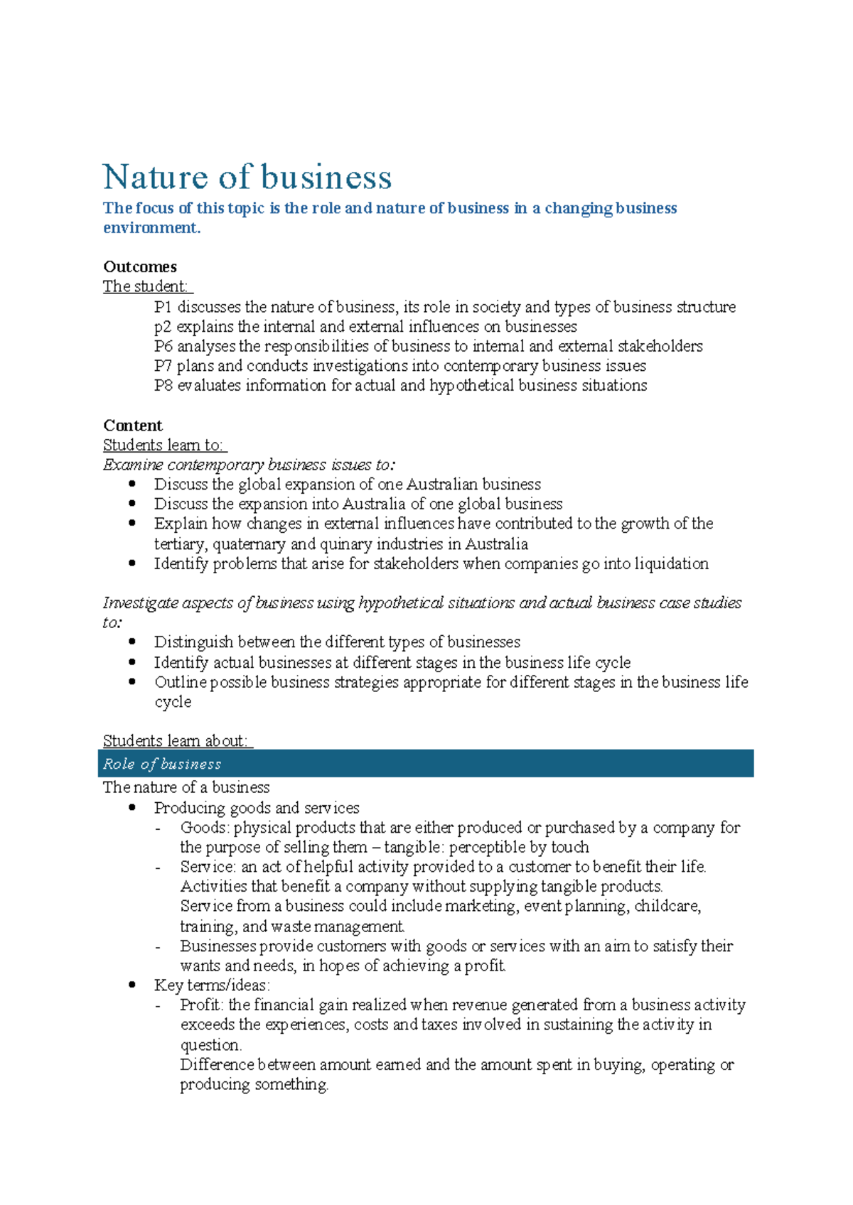 Business Prelim Notes: Understanding the Nature and Role of Business ...