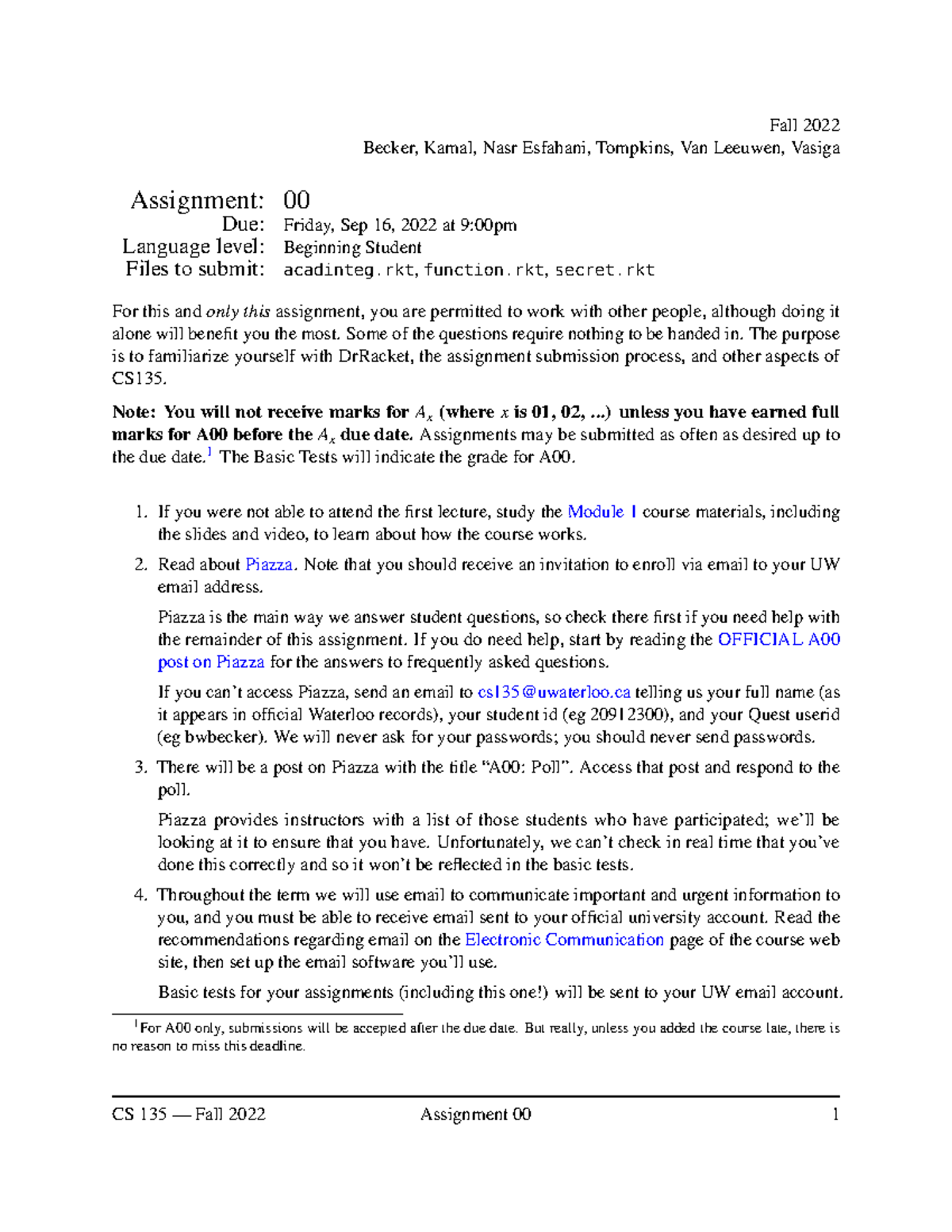 CS135 Fall 2022 Assignment 00 Guidelines and Submission Instructions ...