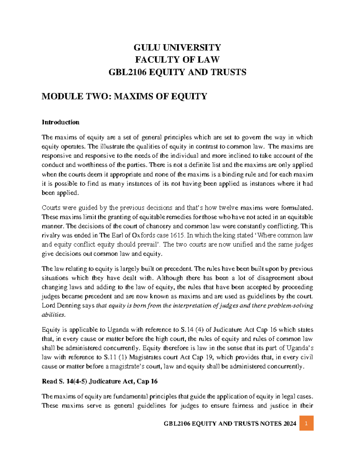 Module 2: Maxims of Equity (GBL2 106) - Principles and Applications ...