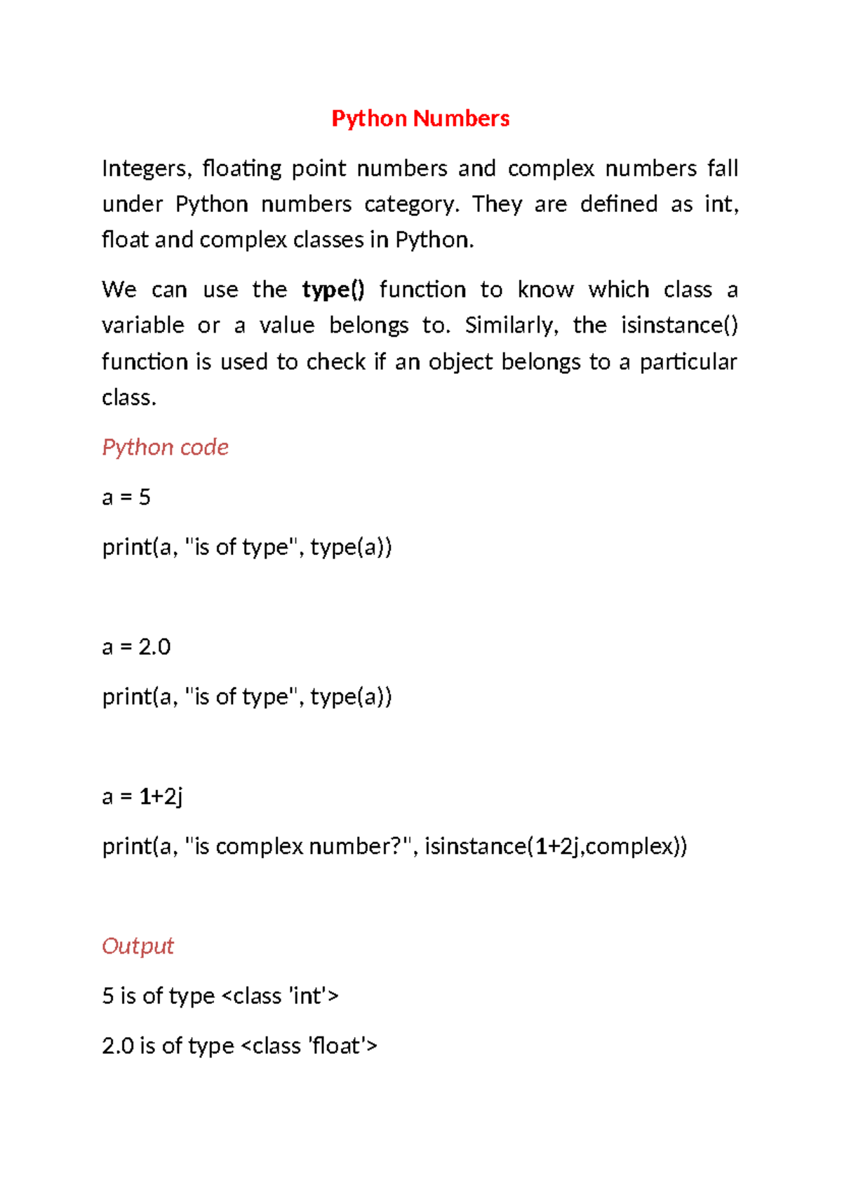 Python Basics: Understanding Numbers, Tuples, Sets, and Types - Studocu