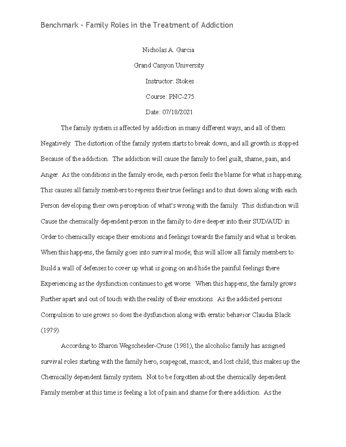 Week 2 - Impact of Process Addictions Worksheet - Benchmark - Family ...