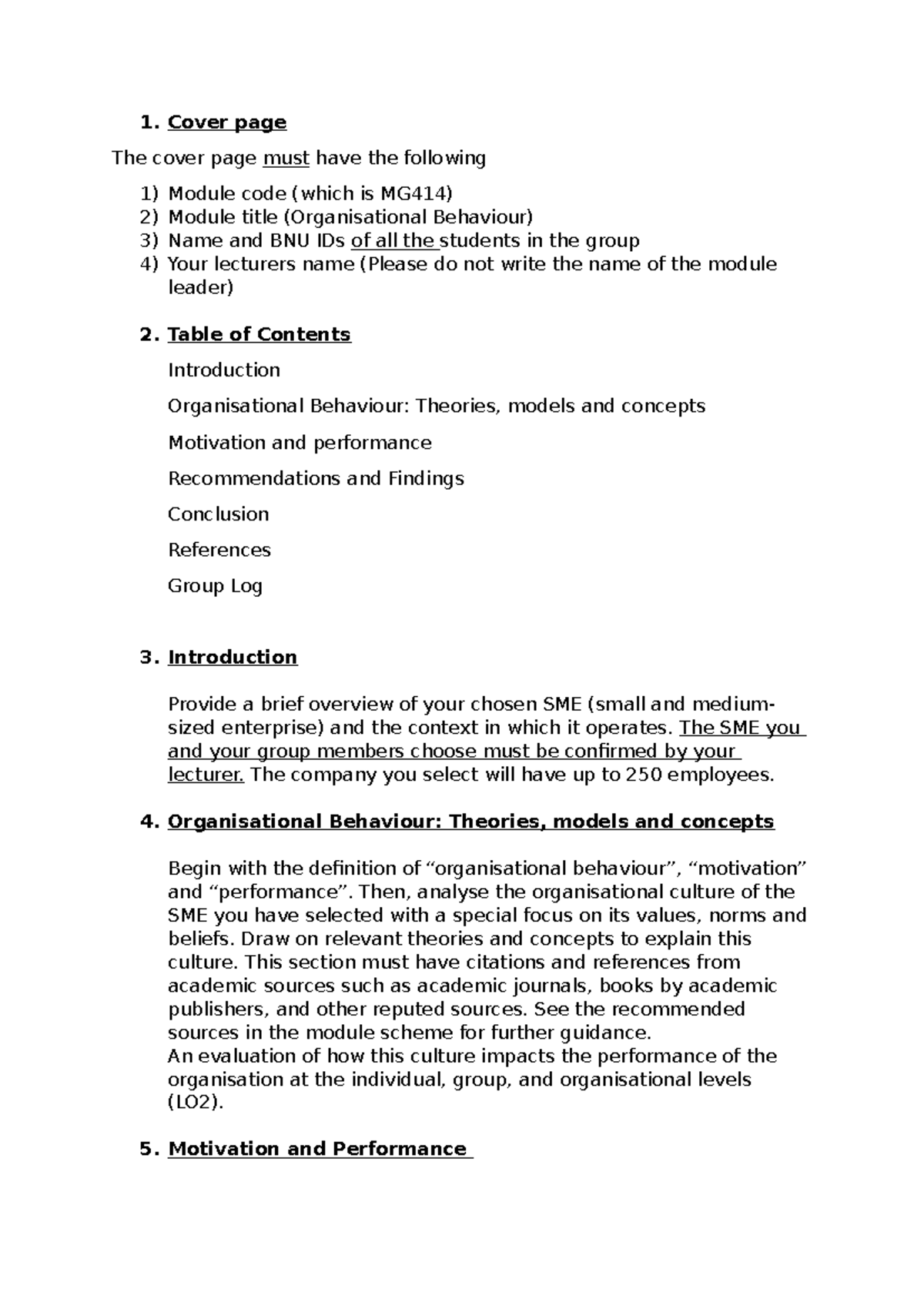 MG414 Final Assignment: Organisational Behaviour Overview and Analysis ...